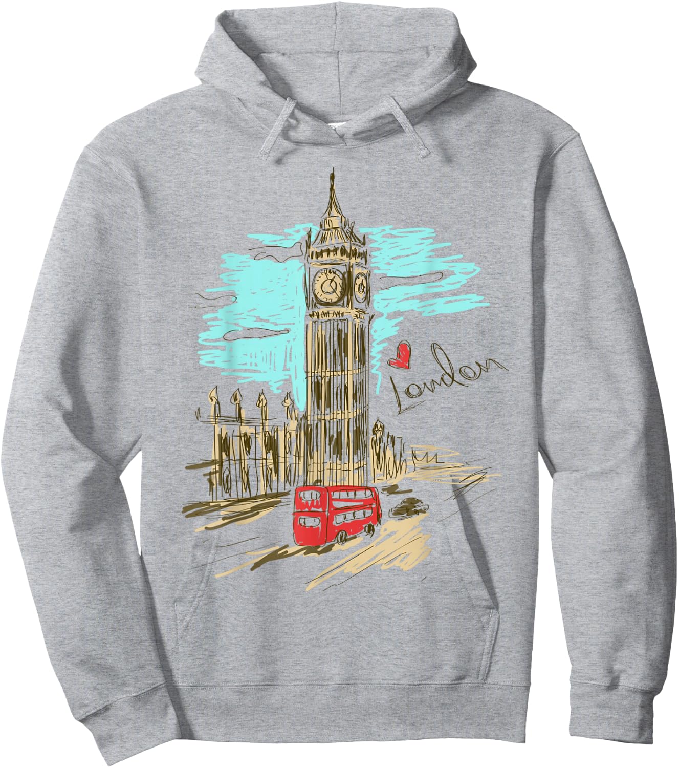 Big Ben Love London Hand Drawn Artwork Graphic Hoodie - Hoodie | Ash