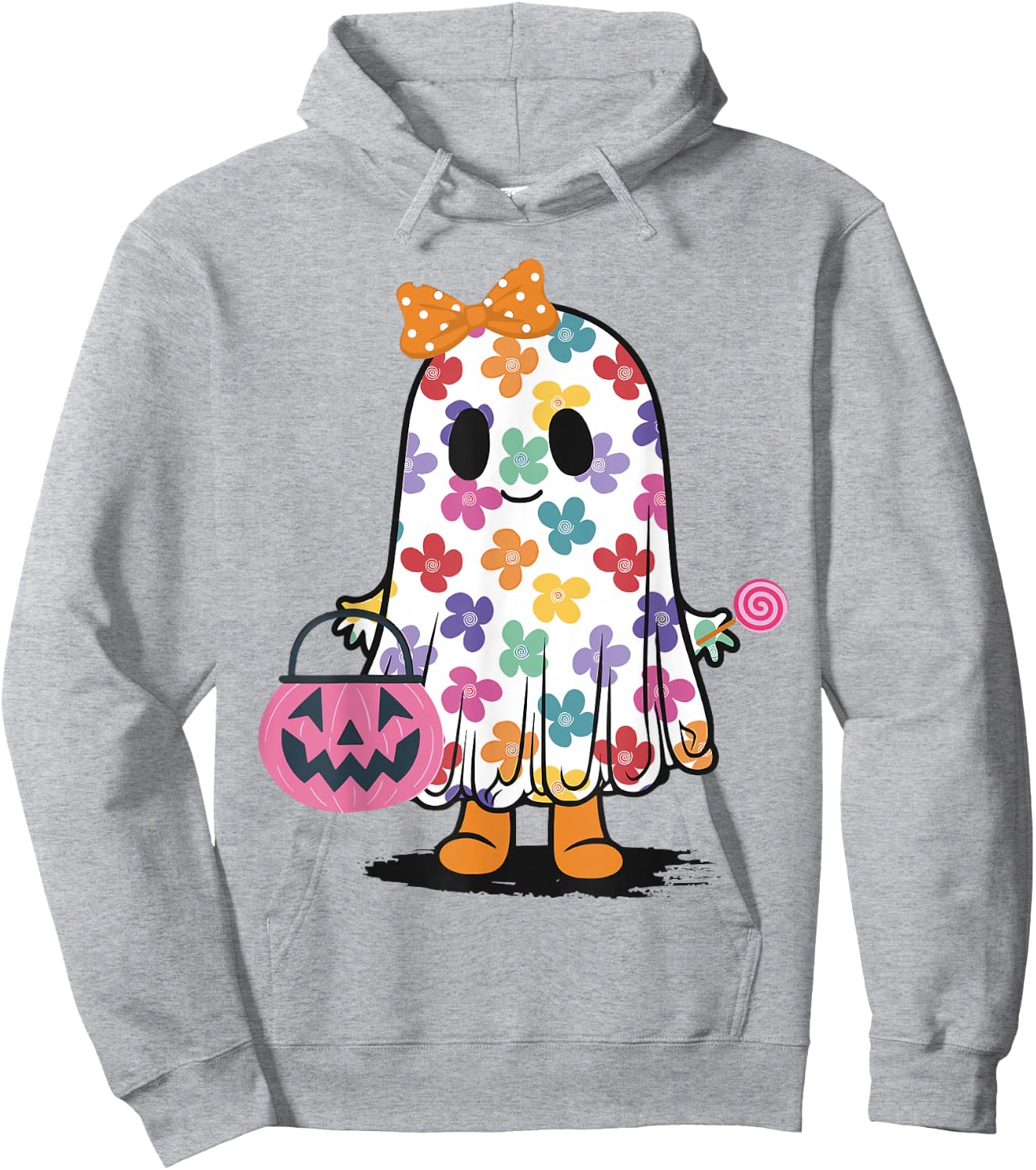 Cute Floral Ghost Trick or Treat Funny Halloween Costume Kid Hoodie - Hoodie | Ash