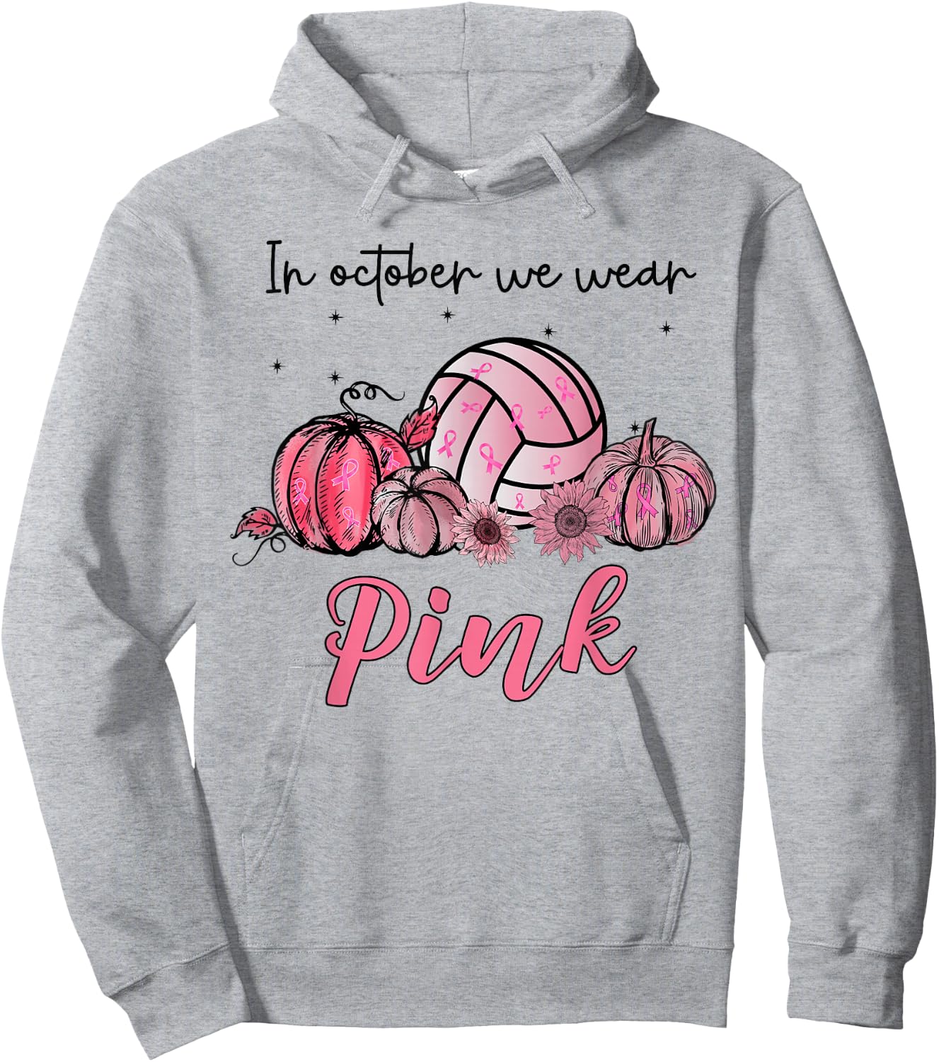 In October We Wear Pink Volleyball Breast Cancer Awareness Hoodie - Hoodie | Ash
