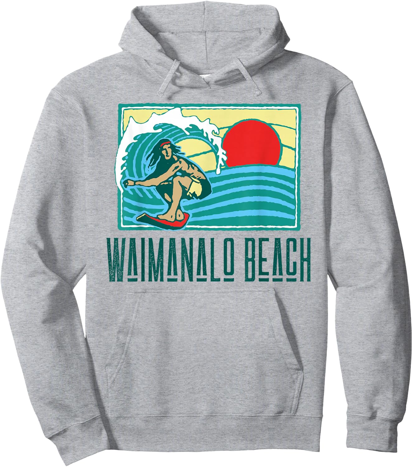Waimanalo Beach Hawaii Vintage Surfer & Wave Retro Hoodie - Hoodie | Ash