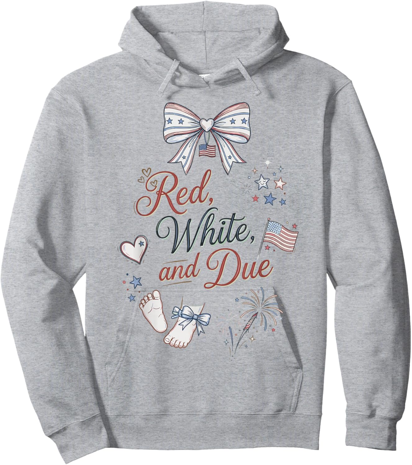 Red White and Due 4th of July Pregnancy Announcement Baby Hoodie - Hoodie | Ash