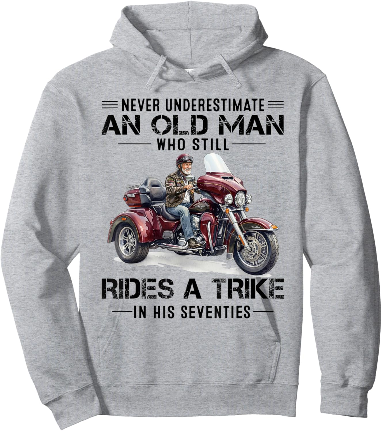 Never Underestimate Old Man Who Still Rides A Trike 70s Red Hoodie - Hoodie | Ash
