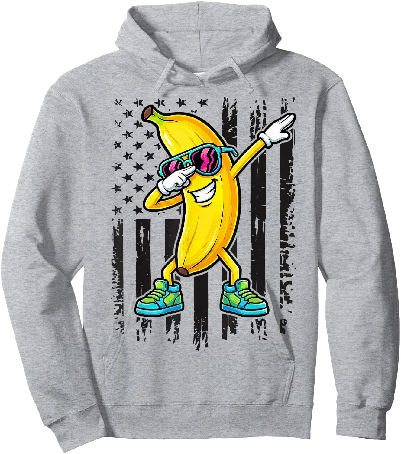 Dabbing Banana American Flag Kids Youth Boys Girls Hoodie - Hoodie | Ash