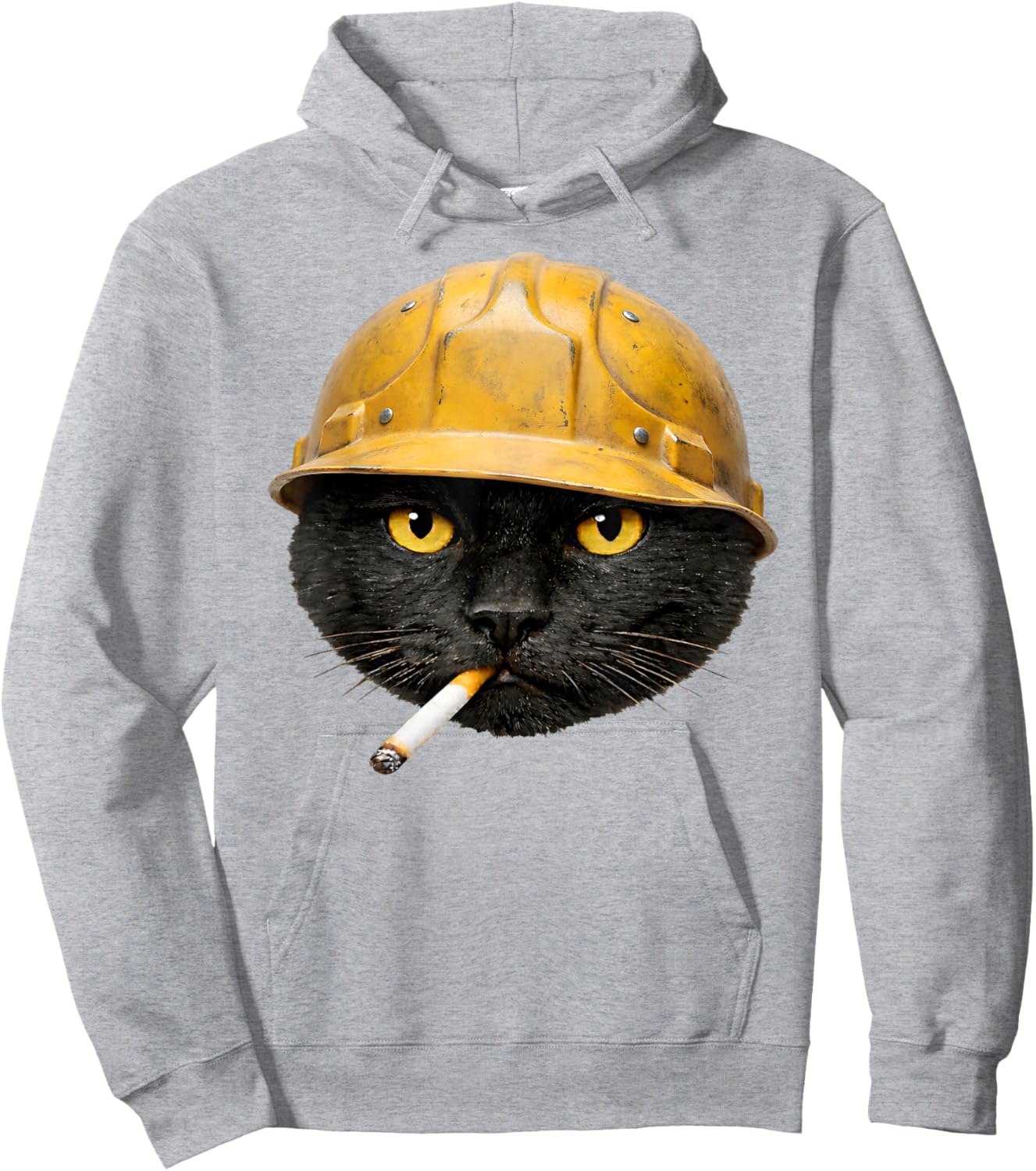 Funny Black Cat Smoking Meme Vintage Hard Hat Cat Face Hoodie - Hoodie | Ash