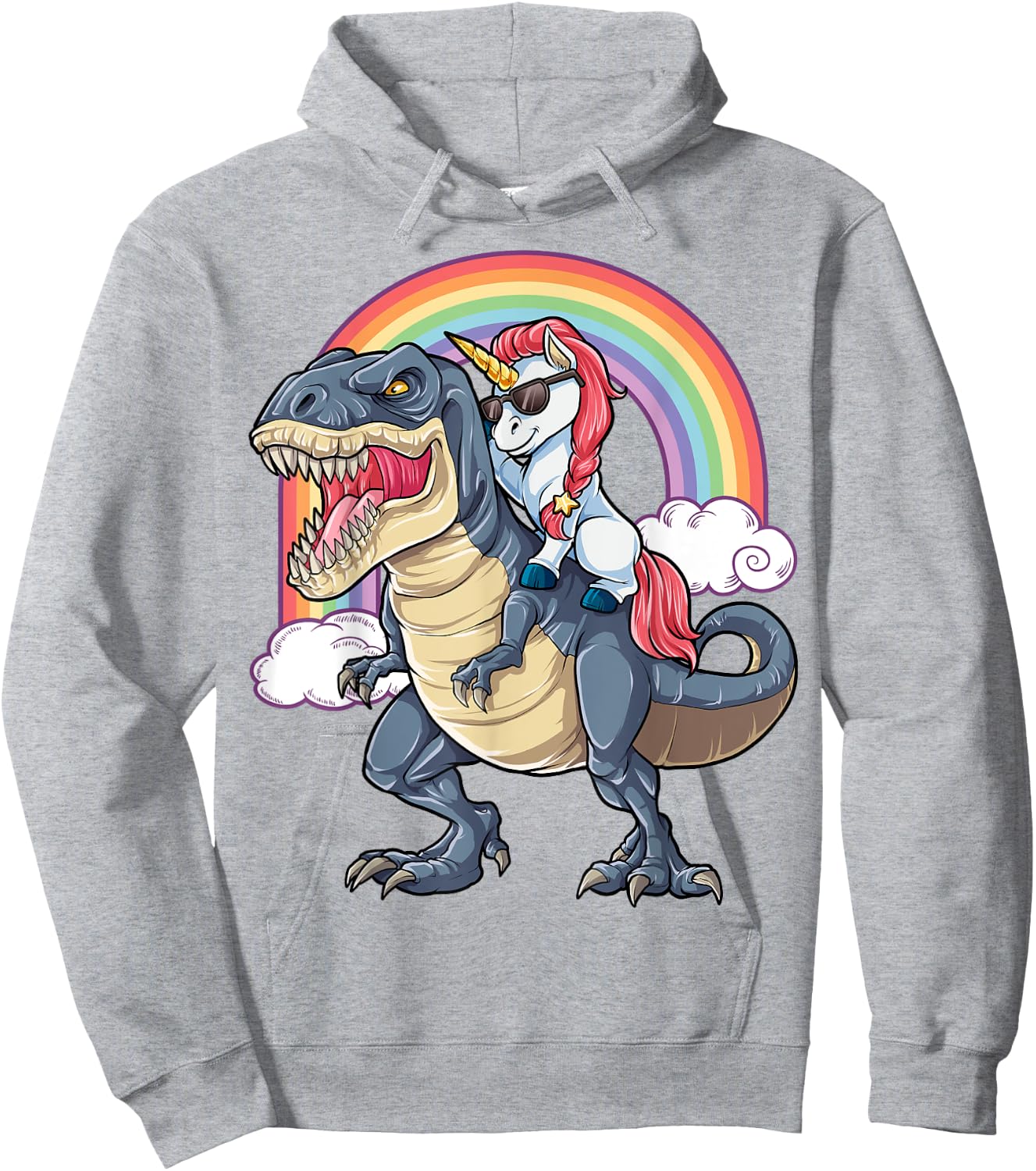 Unicorn Riding T rex Shirt Dinosaur Boys Girls Kids Gift Men Hoodie - Hoodie | Ash