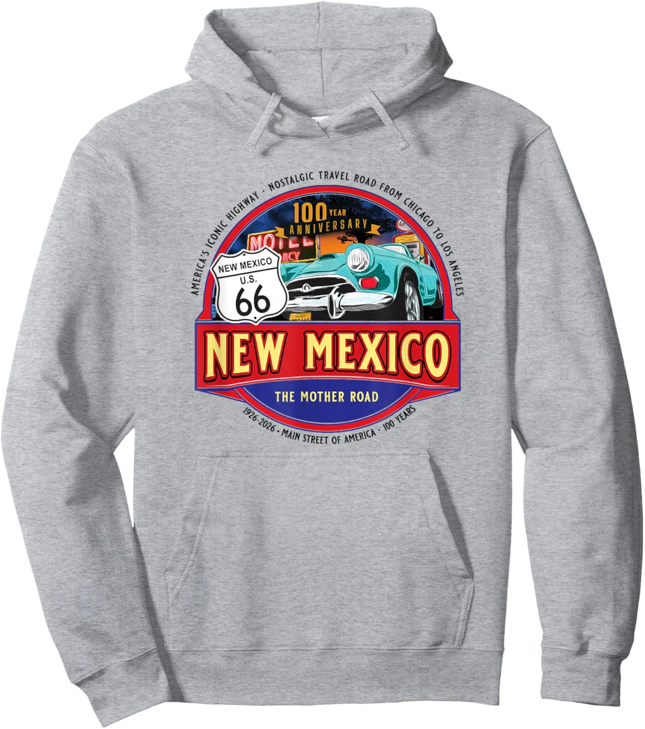 100 Year New Mexico Iconic Highway U.S. 66 Souvenir Hoodie - Hoodie | Ash