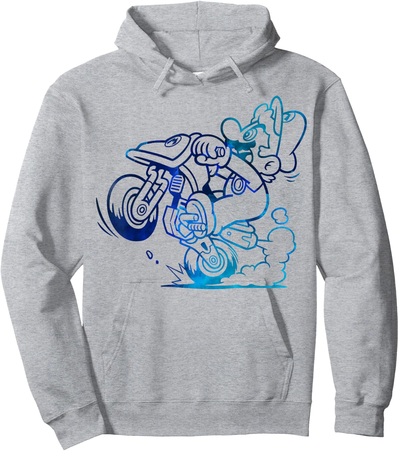 Nintendo Mario Kart Blue Watercolor Wheelie Graphic Hoodie - Hoodie | Ash