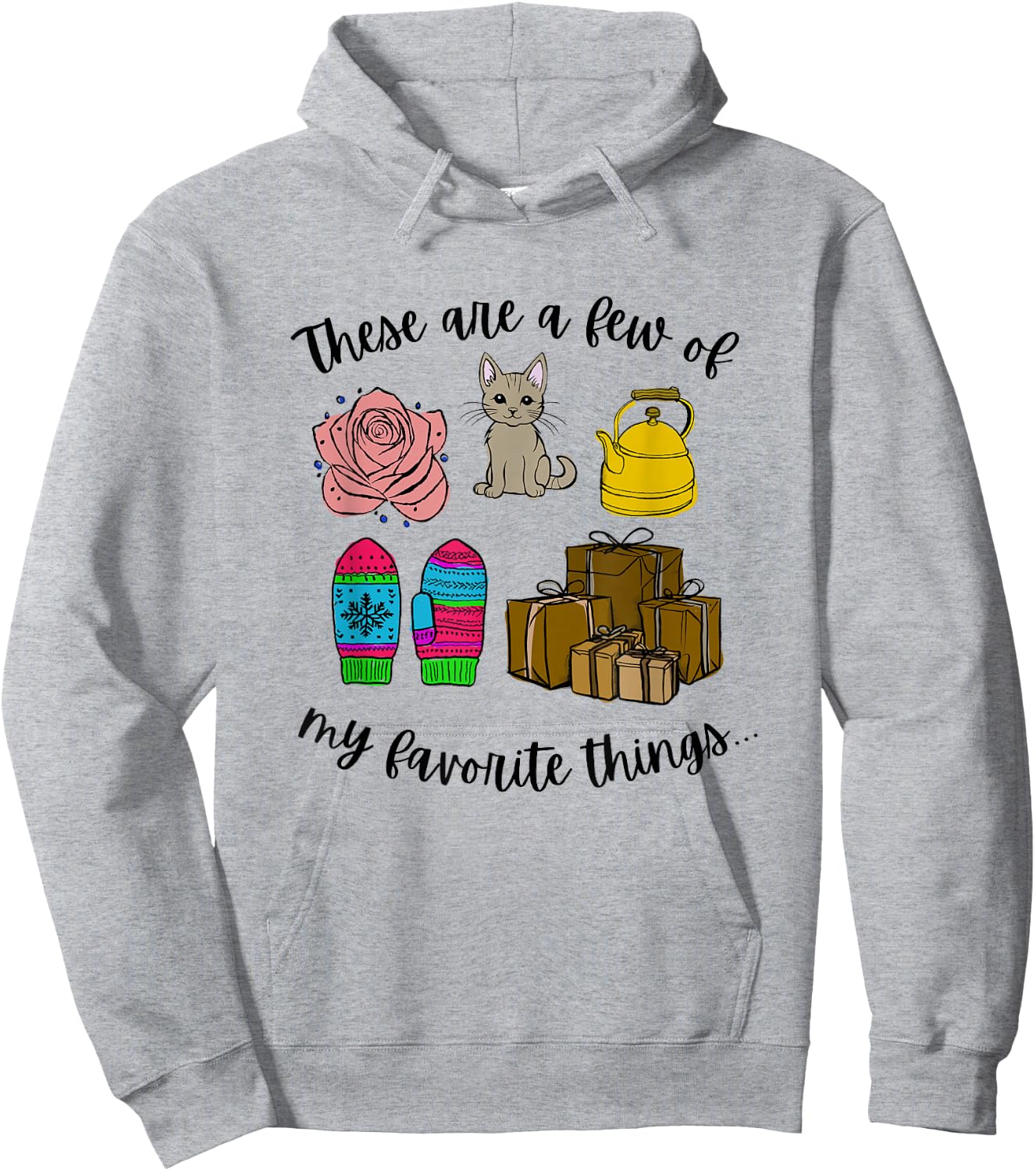 Christmas Joy These Are A Few Of My Favorite Things , -Adults & Kids, Grey, Small, Short Sleeve, Classic Fit, Cotton, Cozy, Winter Hoodie - Hoodie | Ash