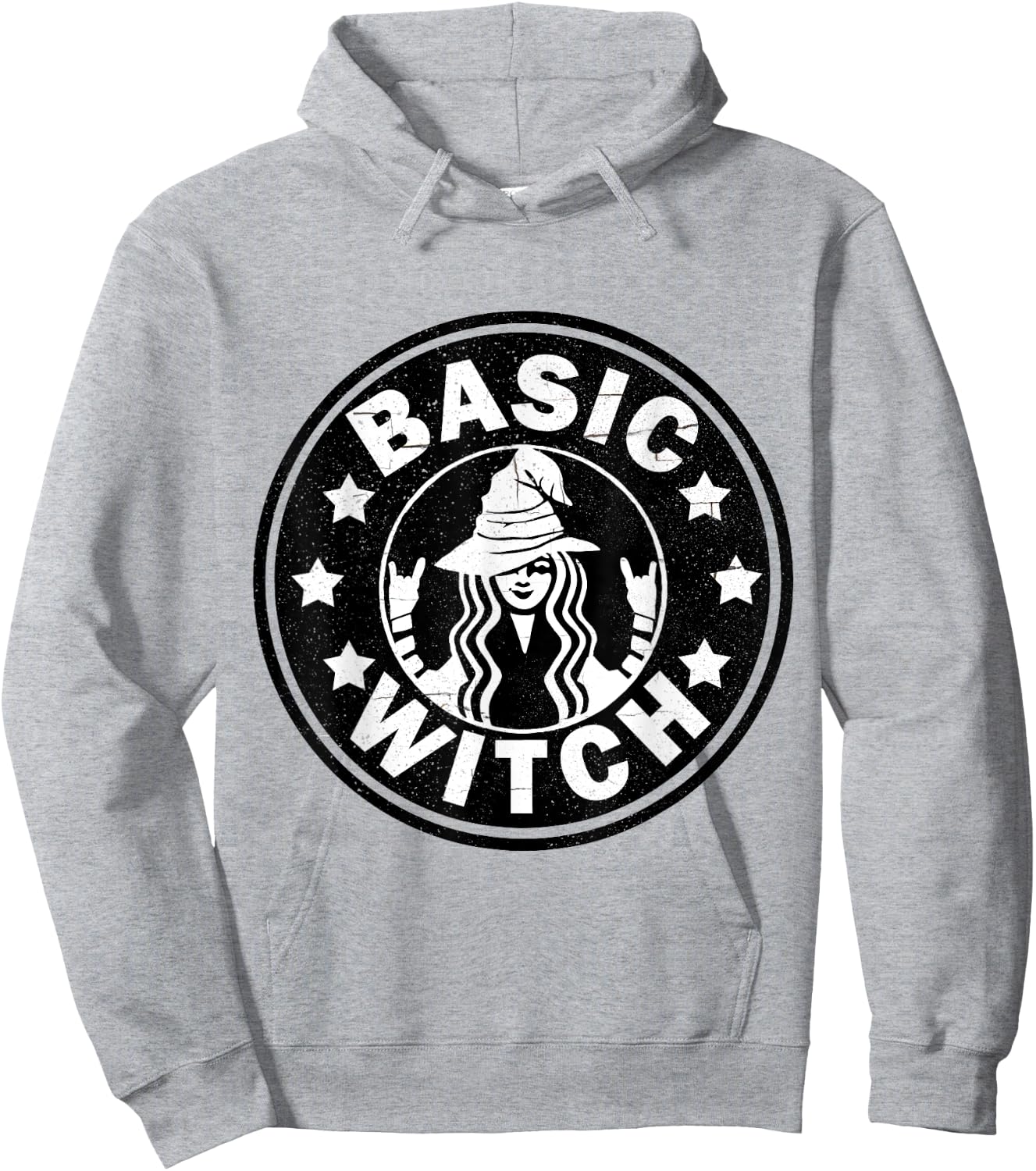Funny Basic Witch Halloween Distressed Hoodie - Hoodie | Ash