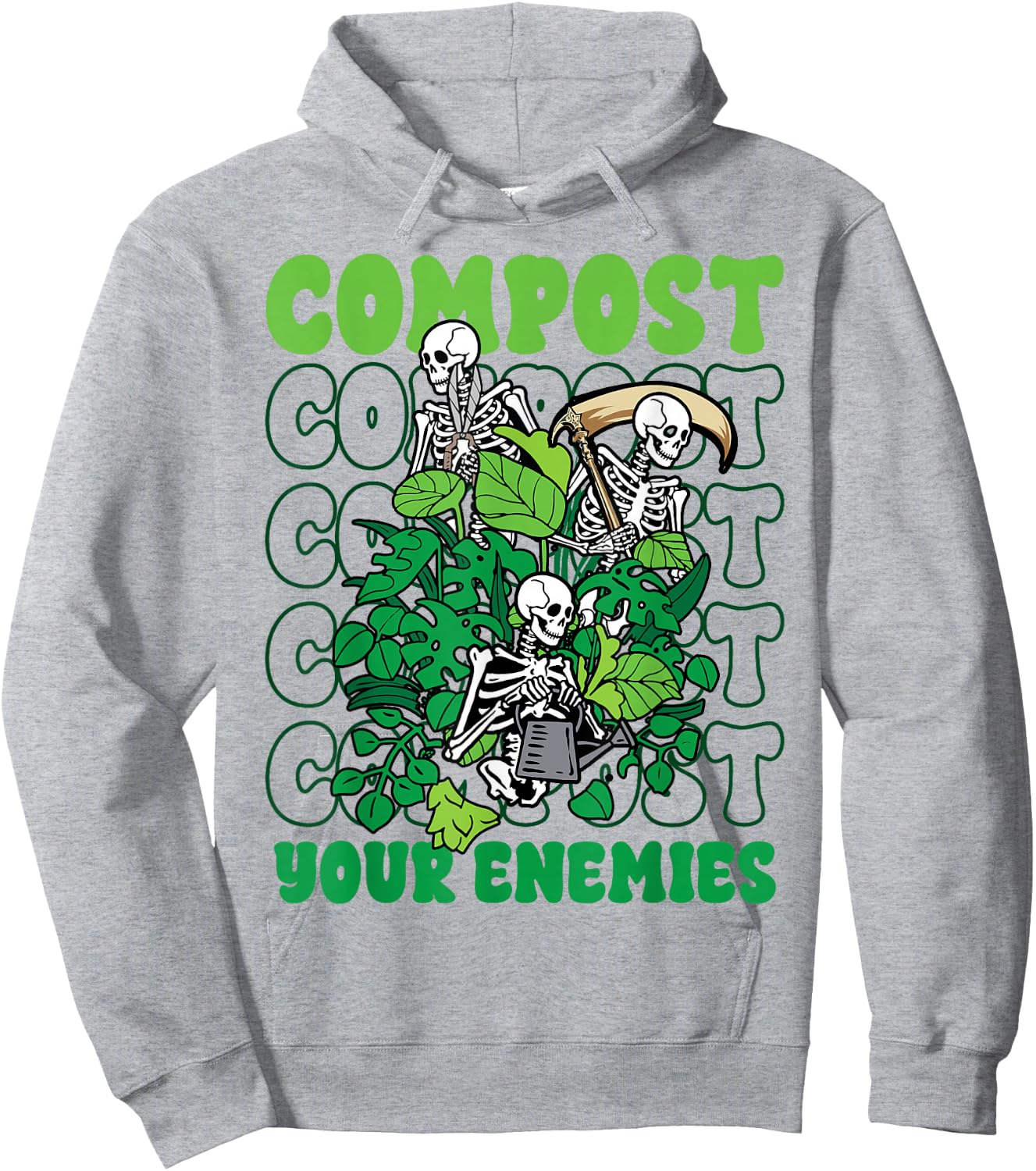 Funny Gardening Skeleton Compost Your Enemies Dark Hoodie - Hoodie | Ash