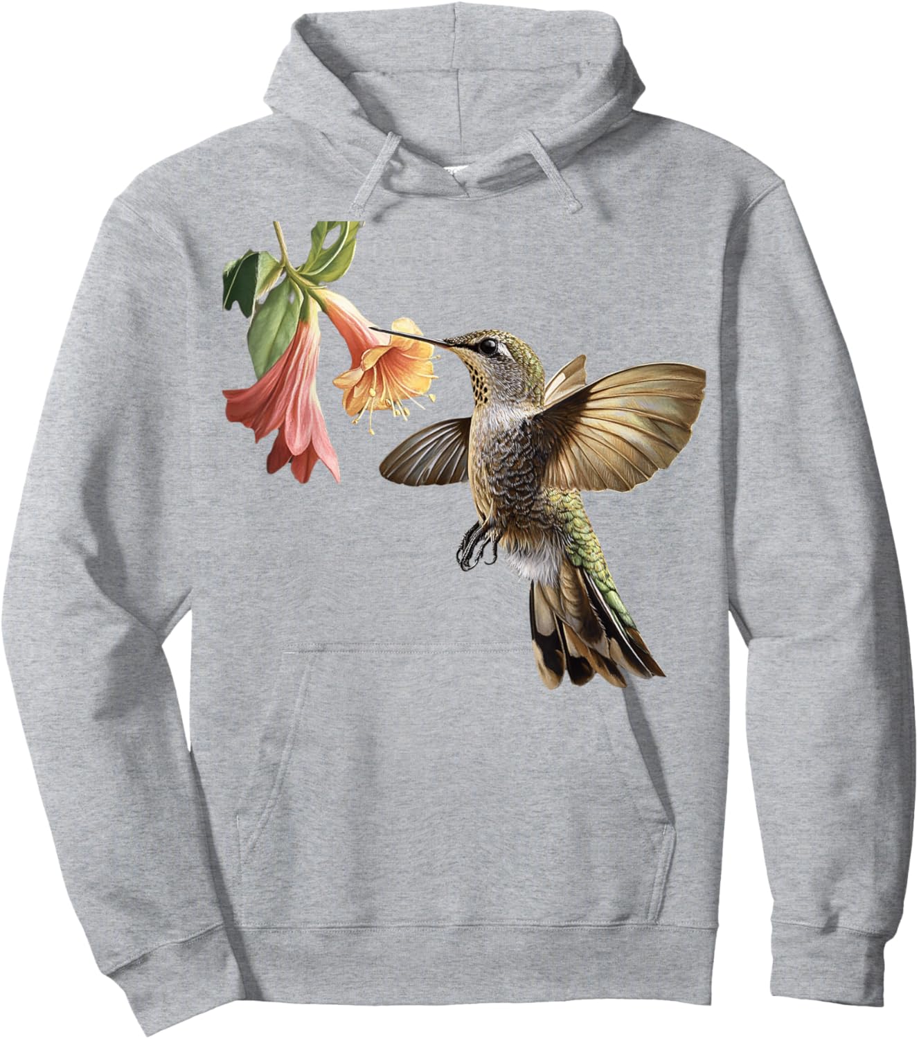 Realistic Hummingbird and Flower Nature Art Hoodie - Hoodie | Ash