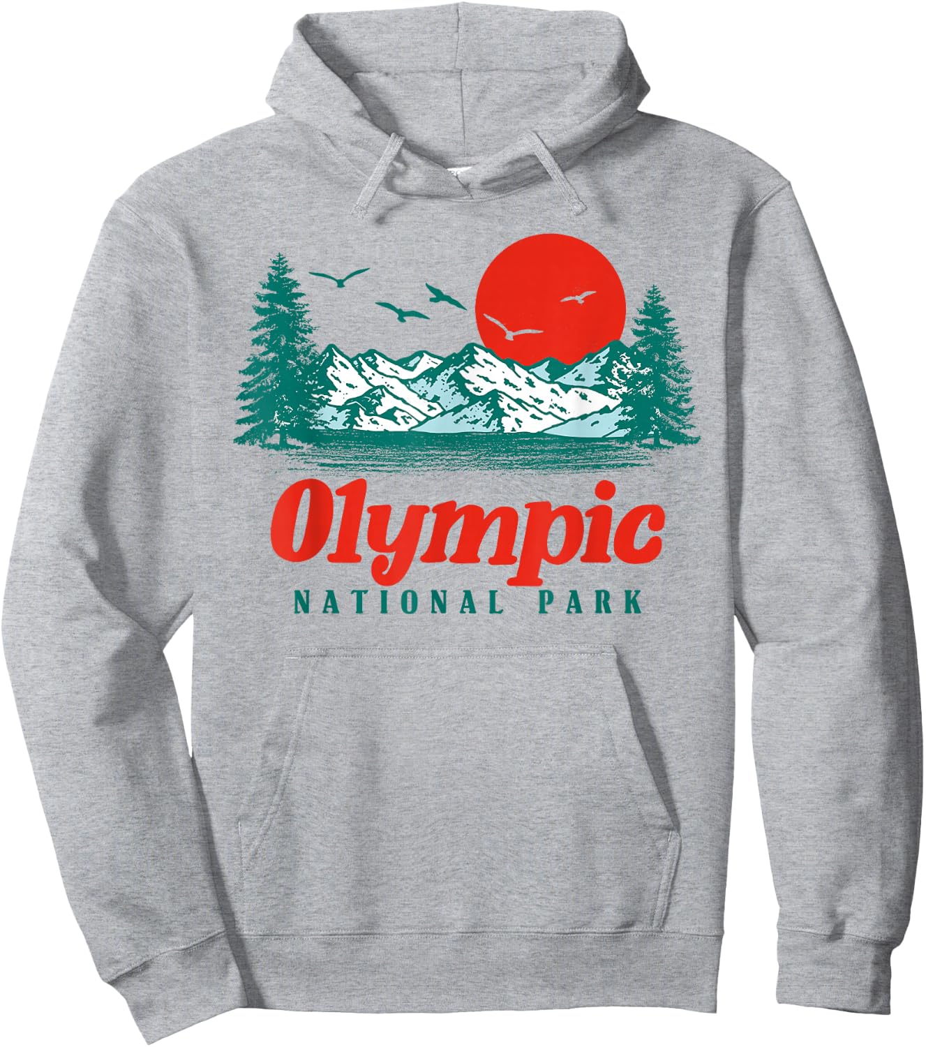Retro Olympic National Park Mountain Trees & Sun Graphic Small Hoodie - Hoodie | Ash
