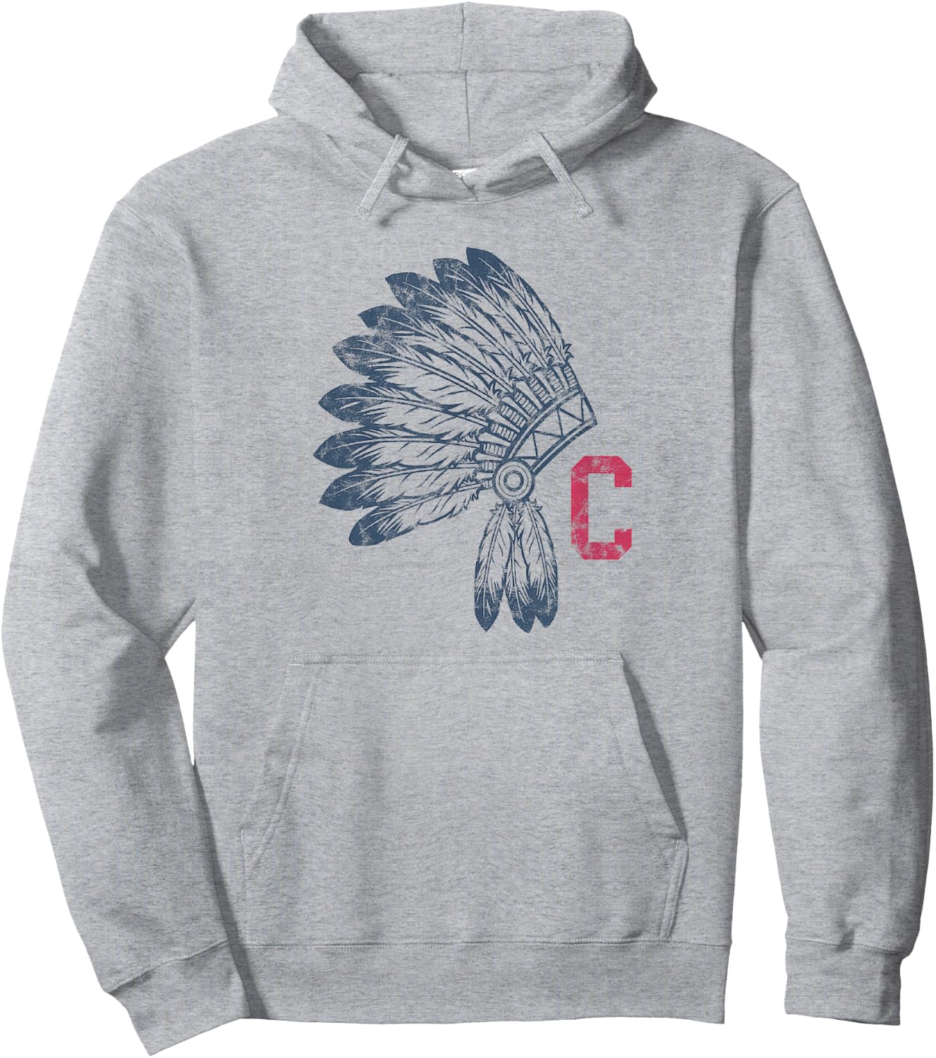 Block C with Native American Headdress Cleveland Small Hoodie - Hoodie | Ash