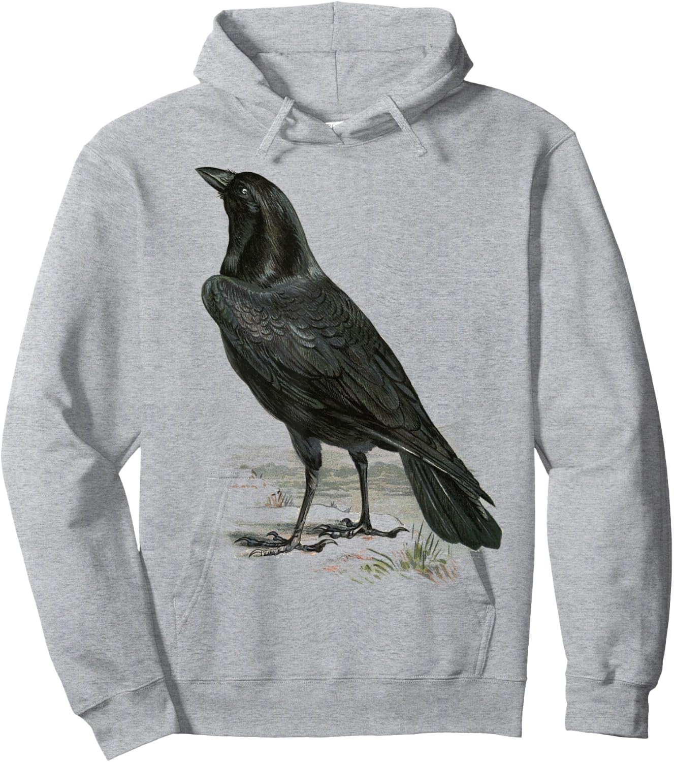 Raven Vintage Illustration Crow Hoodie - Hoodie | Ash