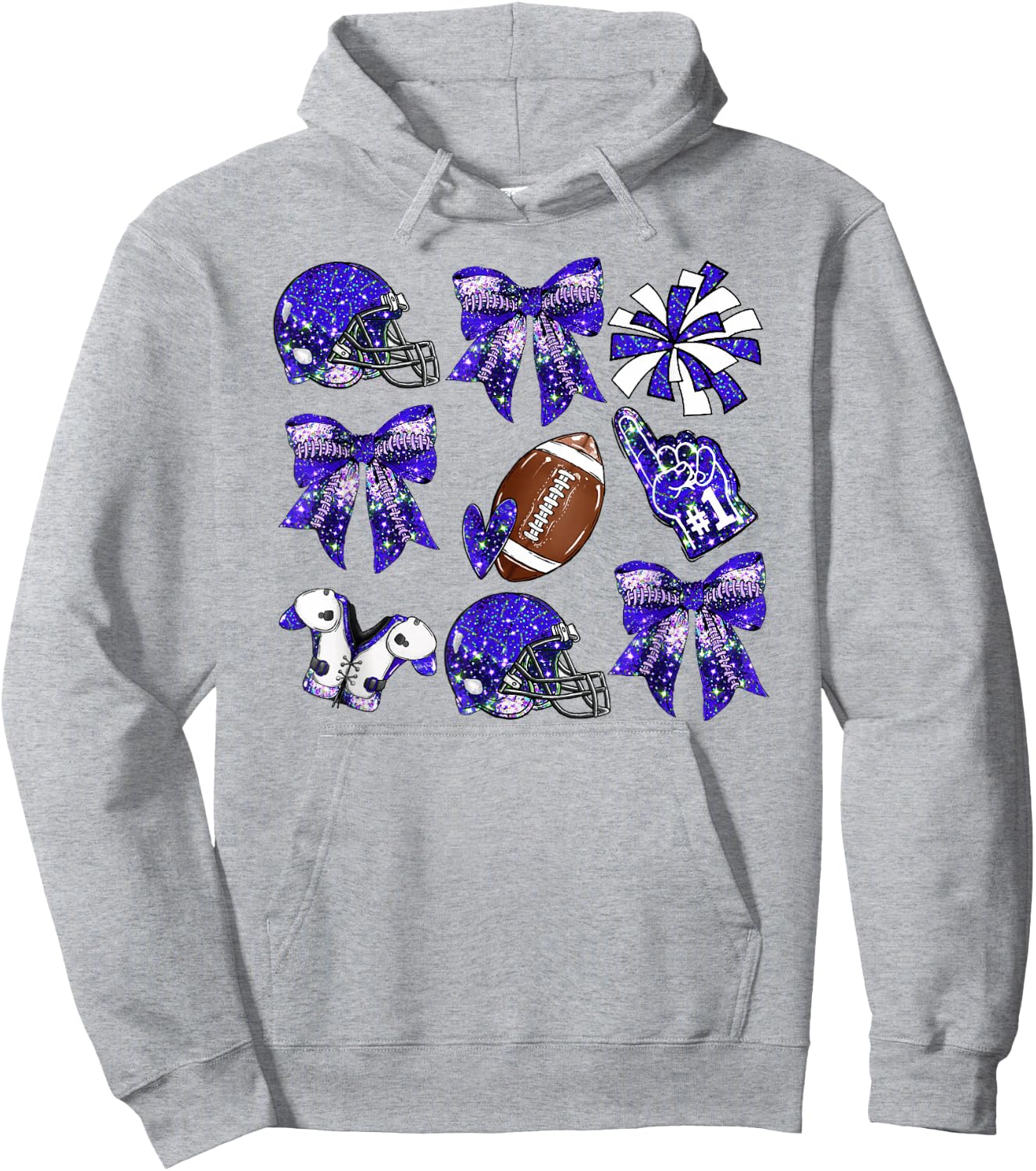 Blue Coquette Bow Football Game Day Women Girls Kids Hoodie - Hoodie | Ash