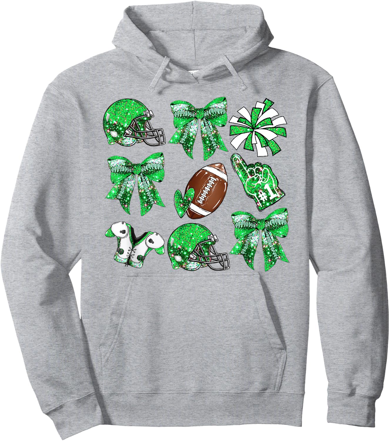 Green Coquette Bow Football Game Day Women Girls Kids Hoodie - Hoodie | Ash
