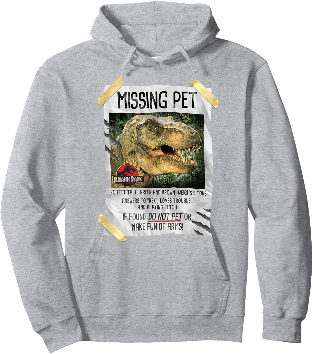 Jurassic Park Missing Pet T-Rex Poster Taped Hoodie - Hoodie | Ash