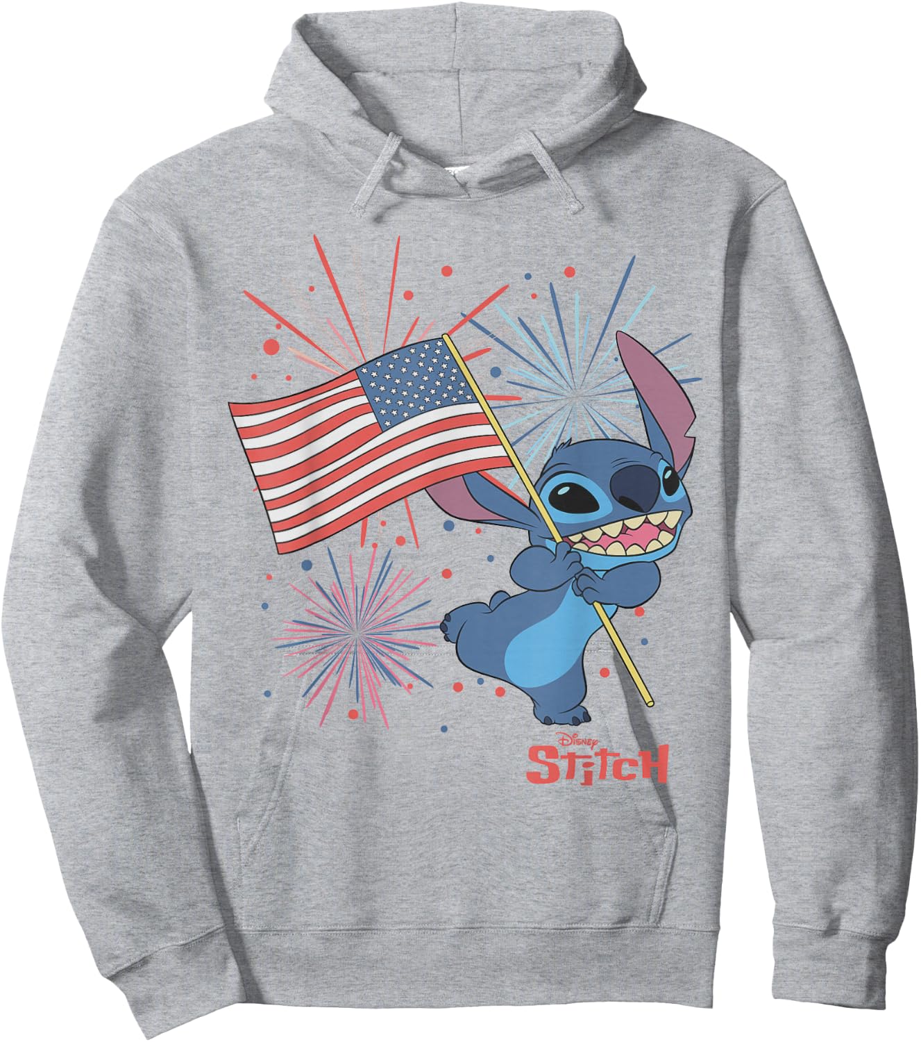 Disney Lilo & Stitch 4th of July Stitch USA Flag & Fireworks Hoodie - Hoodie | Ash