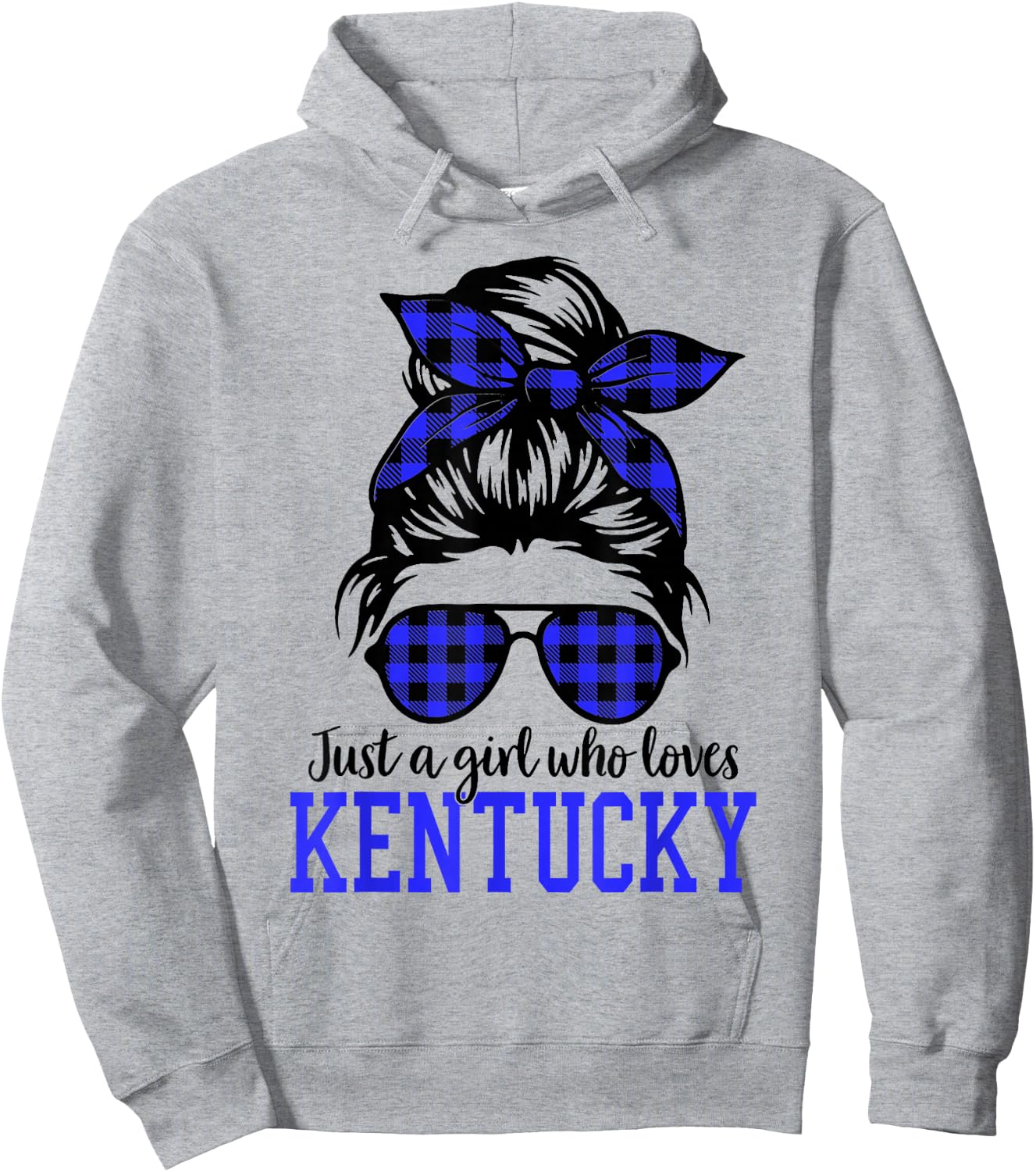 Kentucky Women Girls Messy Bun Hair, Kentucky State Pride Hoodie - Hoodie | Ash