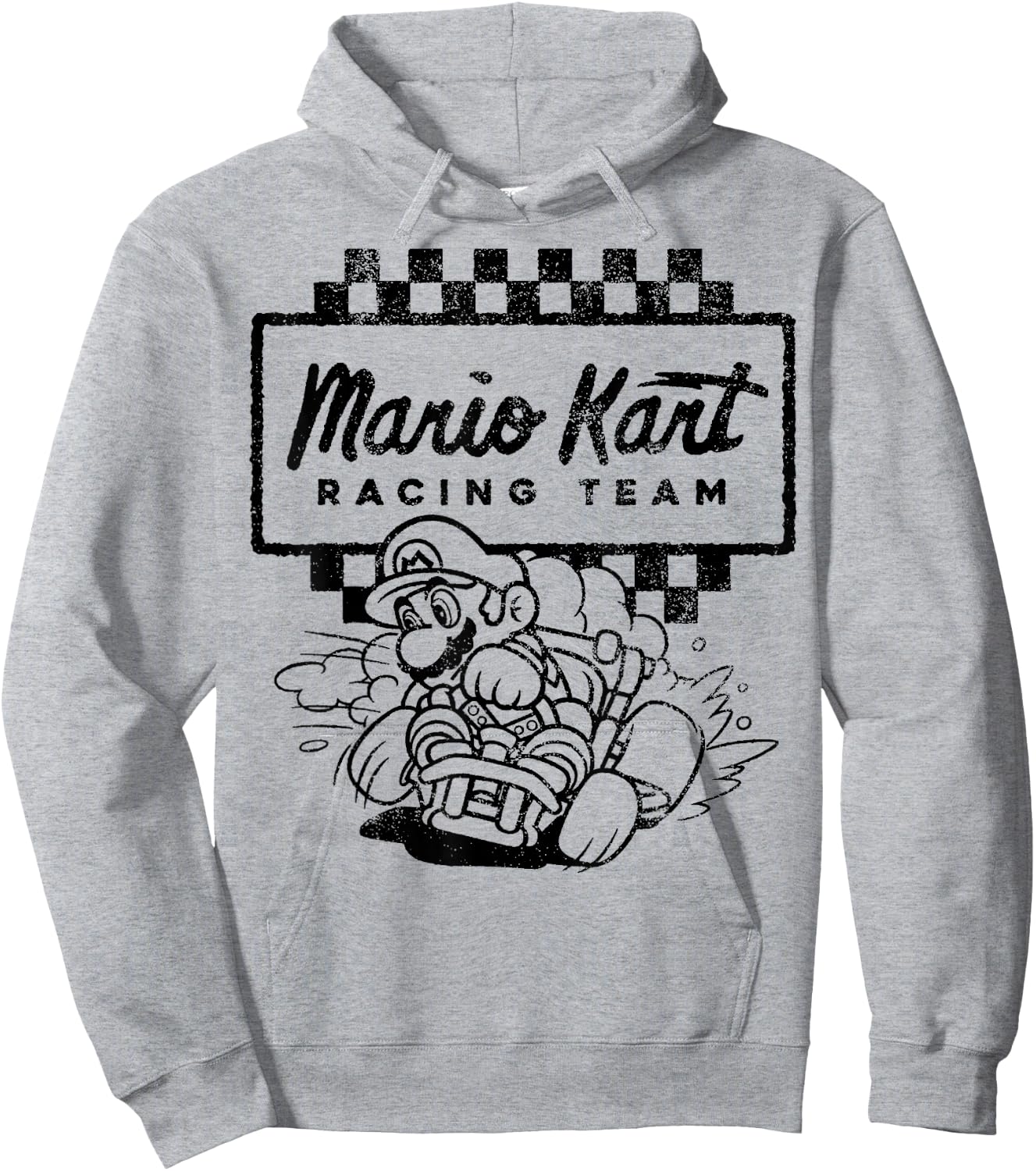 Mario Kart Racing Team Outlined Mario Drift Graphic Hoodie - Hoodie | Ash