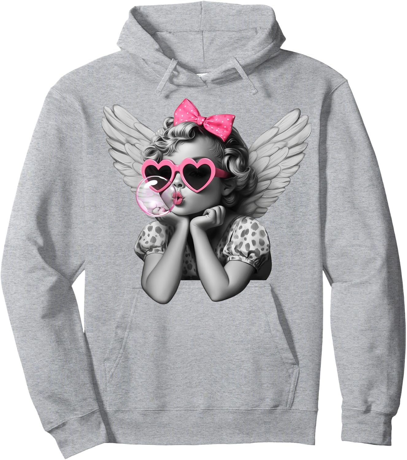 Cupid Blowing Bubble Heart Sunglasses Leopard Valentines Day Hoodie - Hoodie | Ash
