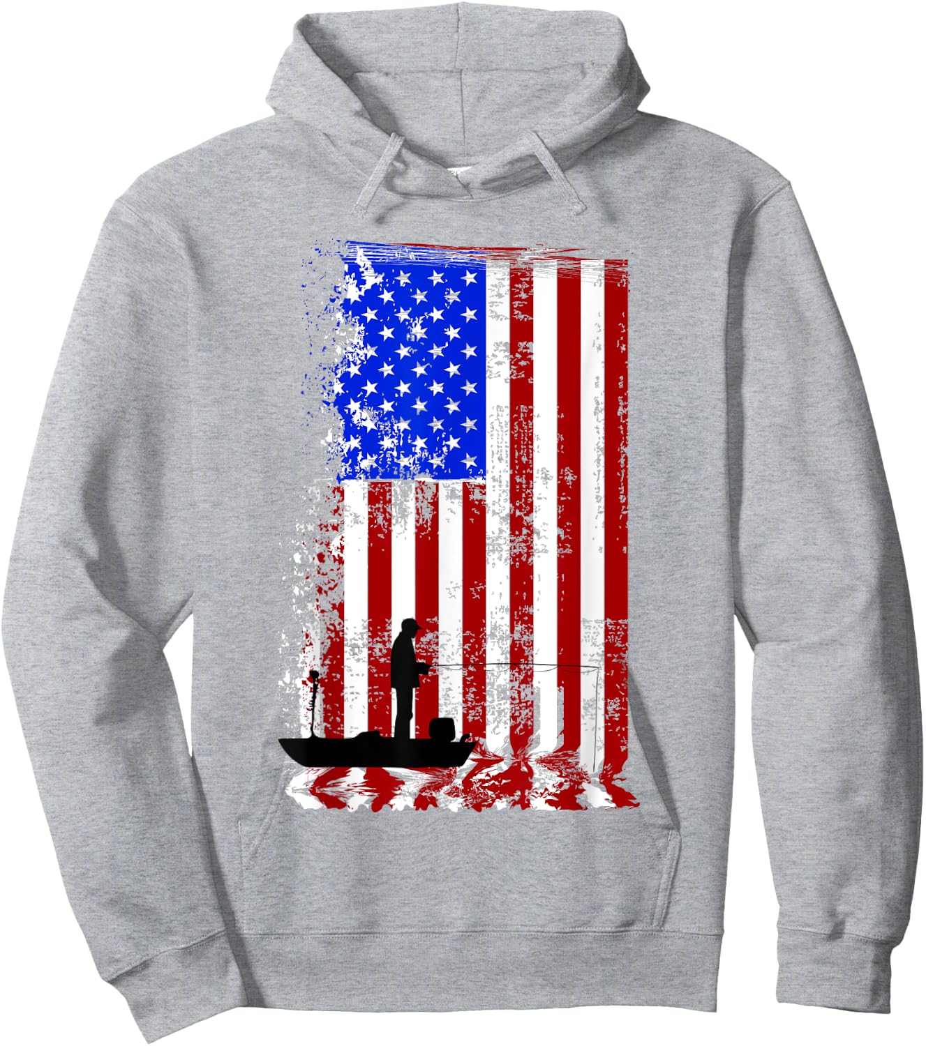 FISHING American Flag | USA Fishersman Boat Shirt Hoodie - Hoodie | Ash