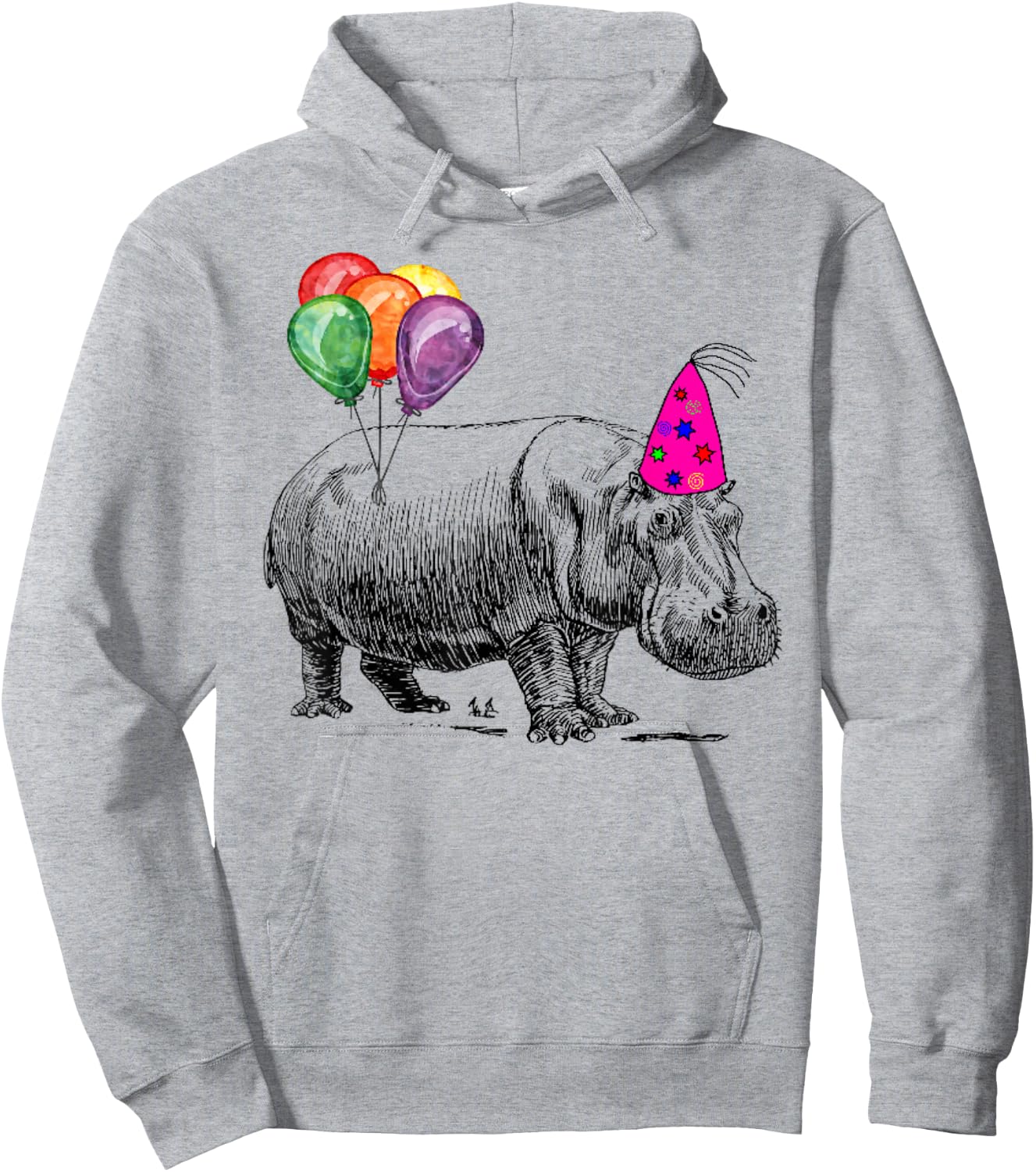 Hippo Wearing A Birthday Hat With Party Balloons Par T Shirt Hoodie - Hoodie | Ash