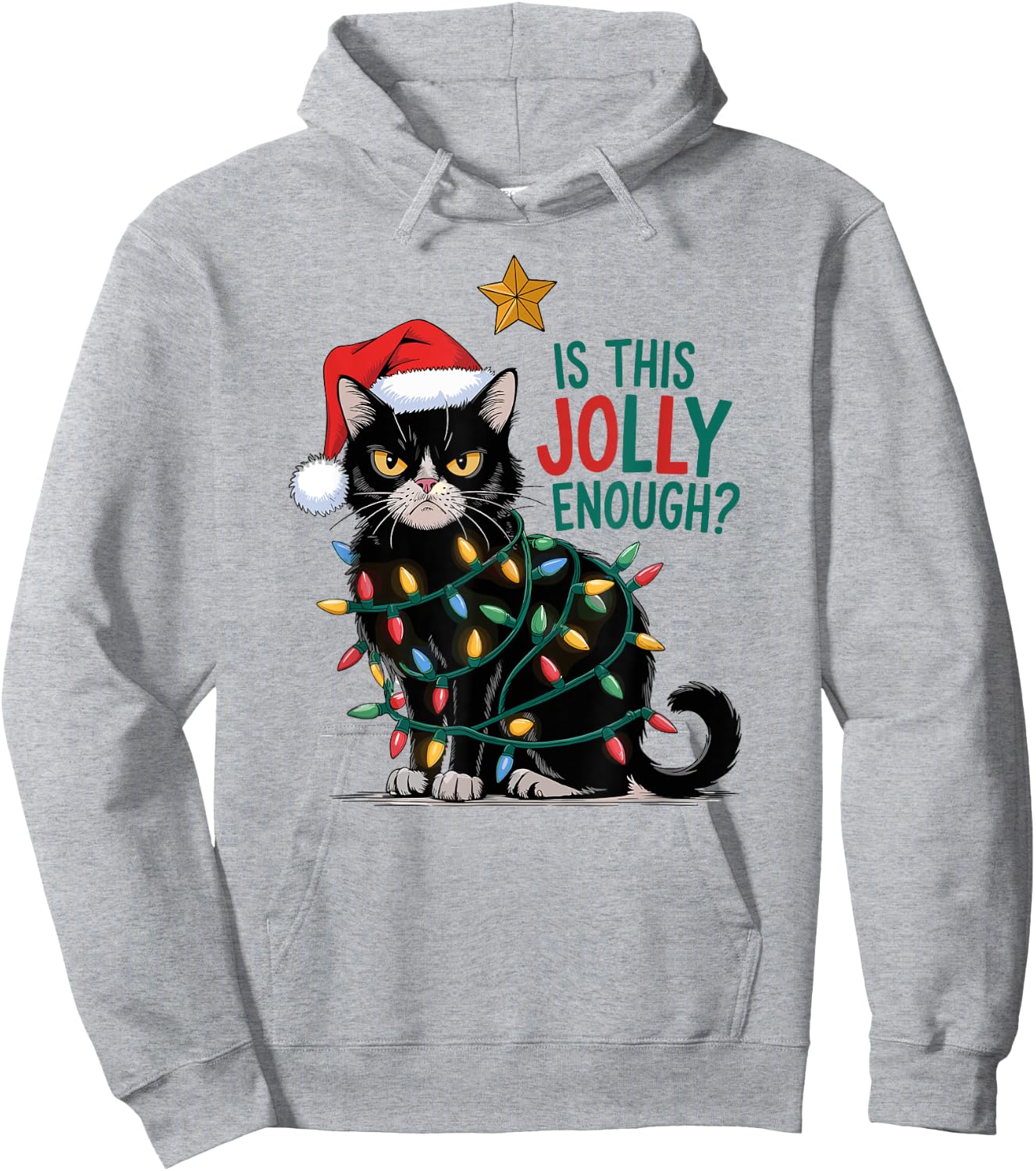 Is This Jolly Enough? Cat Merry Christmas Tree Lights funny Women Hoodie - Hoodie | Ash