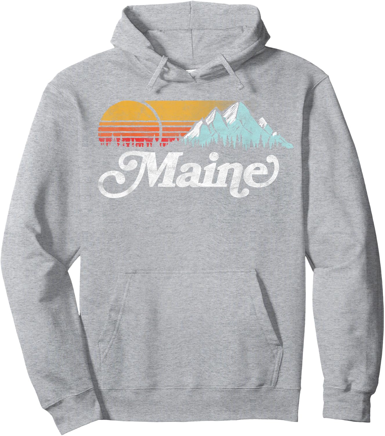 Retro Vibe Maine Vintage Mountains & Sun Small Hoodie - Hoodie | Ash