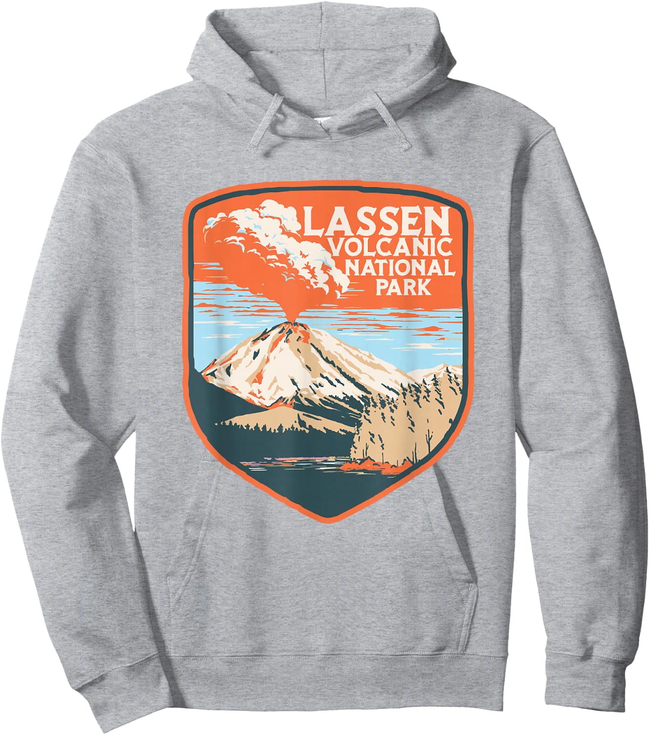 Lassen Volcanic National Park Retro Volcano Graphic Hoodie - Hoodie | Ash
