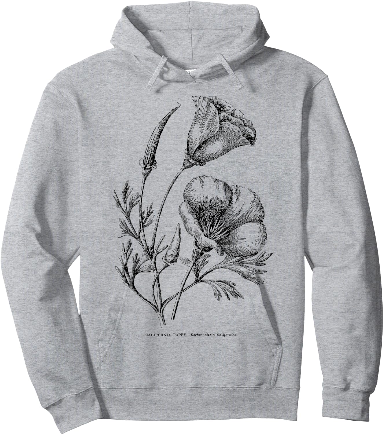 Californian Poppy Botanical Illustration Flower California Hoodie - Hoodie | Ash