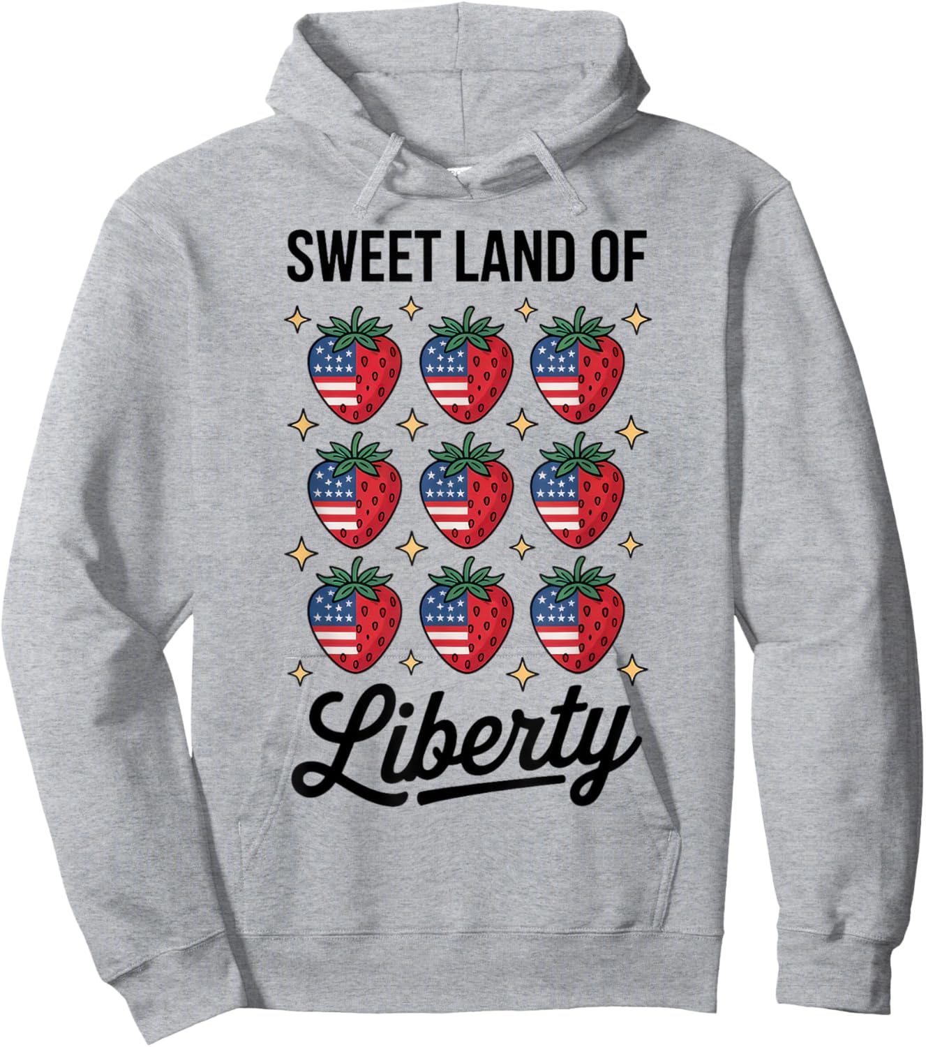 Sweet Land of Liberty 4th Of July Cute Strawberry USA Flag Hoodie - Hoodie | Ash