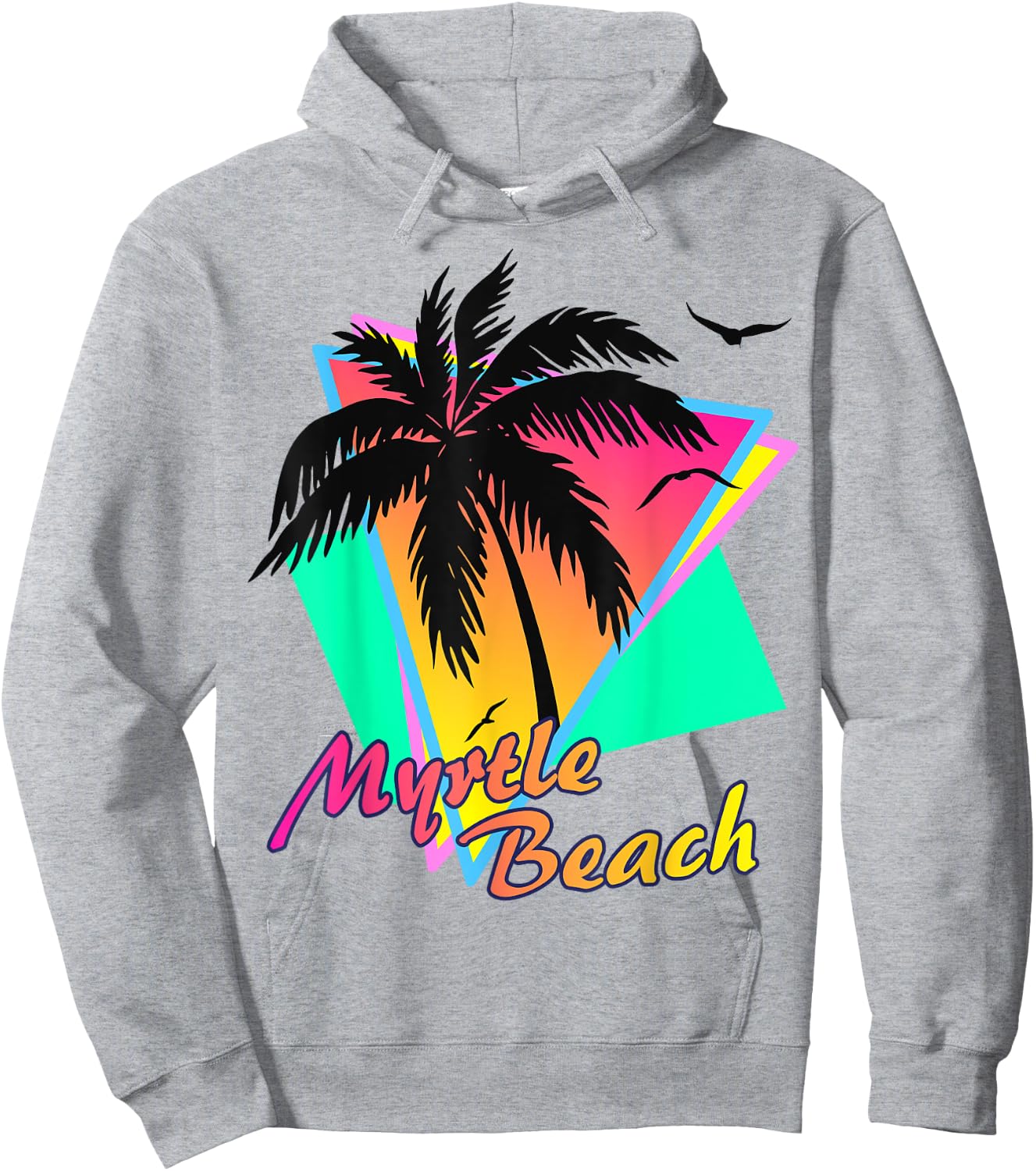 Myrtle Beach Tropical Summer Palm Tree Sunset Hoodie - Hoodie | Ash