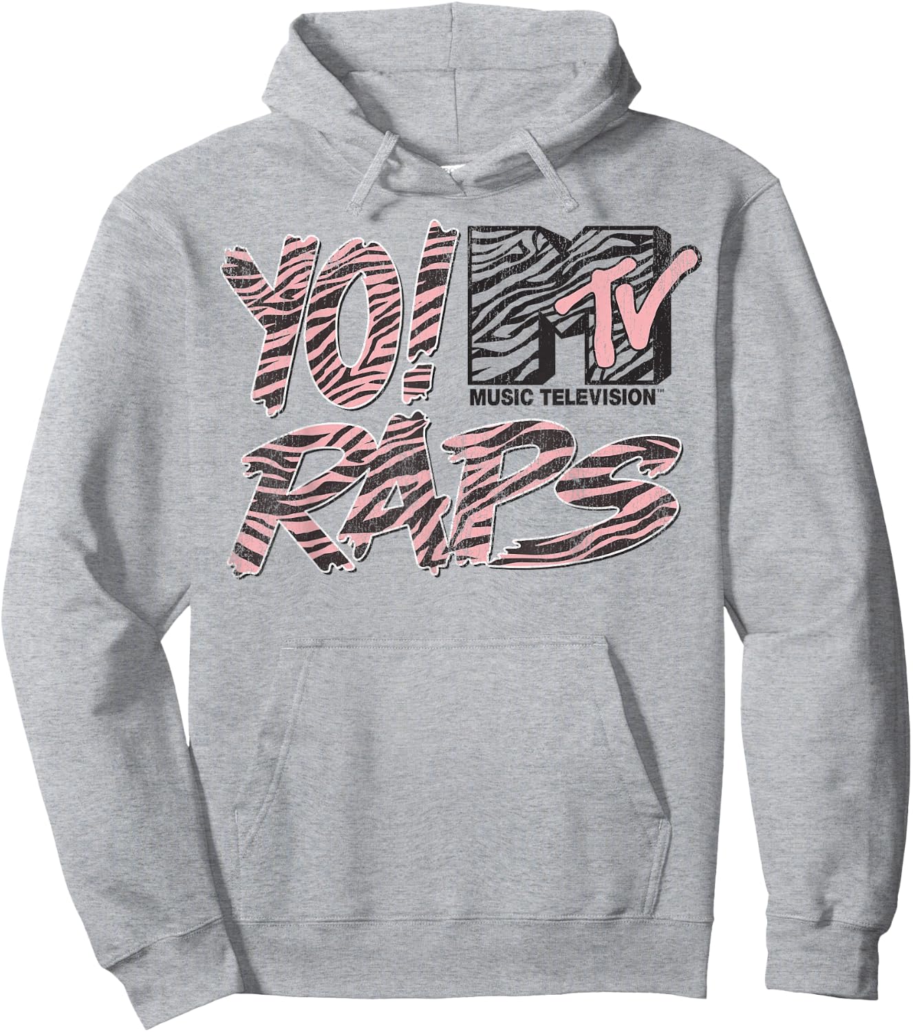 MTV Yo Raps Pink Zebra Pattern Graphic Hoodie - Hoodie | Ash