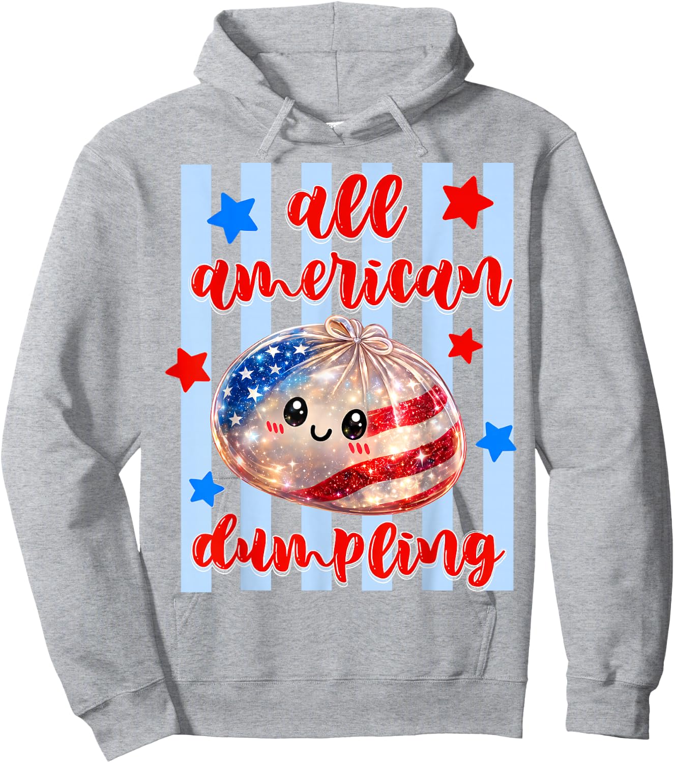 Kids Cute Striped All American Dumpling 4th of July Girls Hoodie - Hoodie | Ash