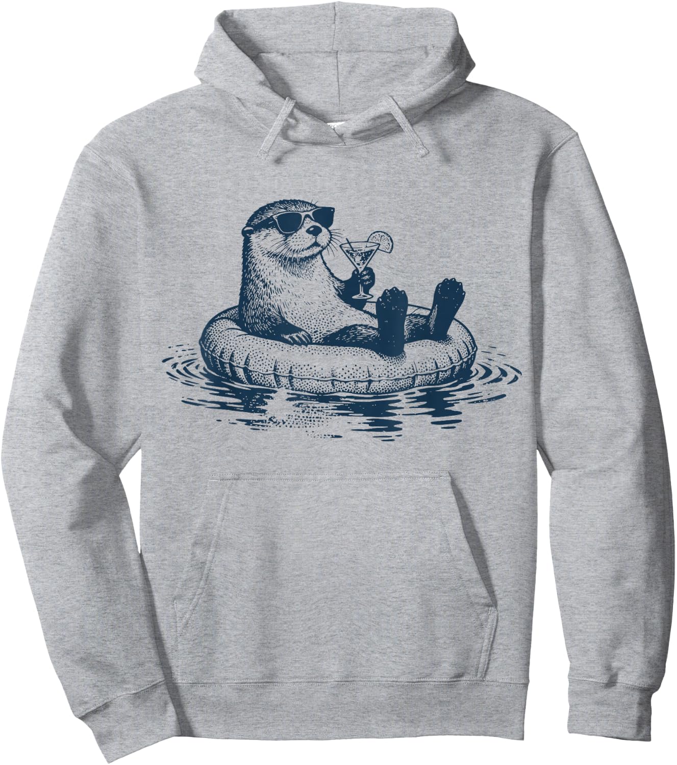 Cool Otter Floating Pool Cocktail, Ocean, Beach, Summer, Sun Hoodie - Hoodie | Ash