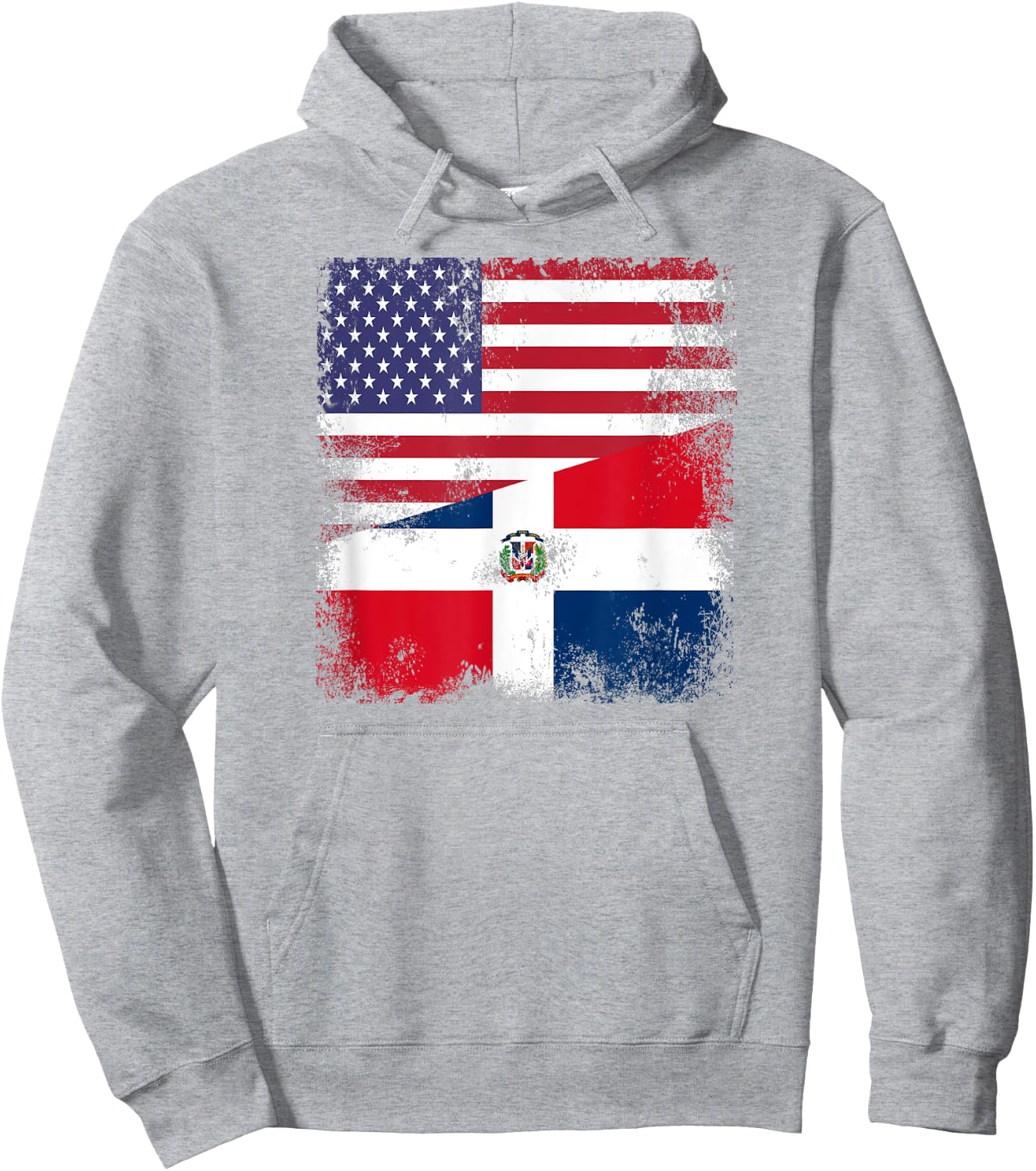 Half Dominican Flag | Vintage USA Gift Hoodie - Hoodie | Ash