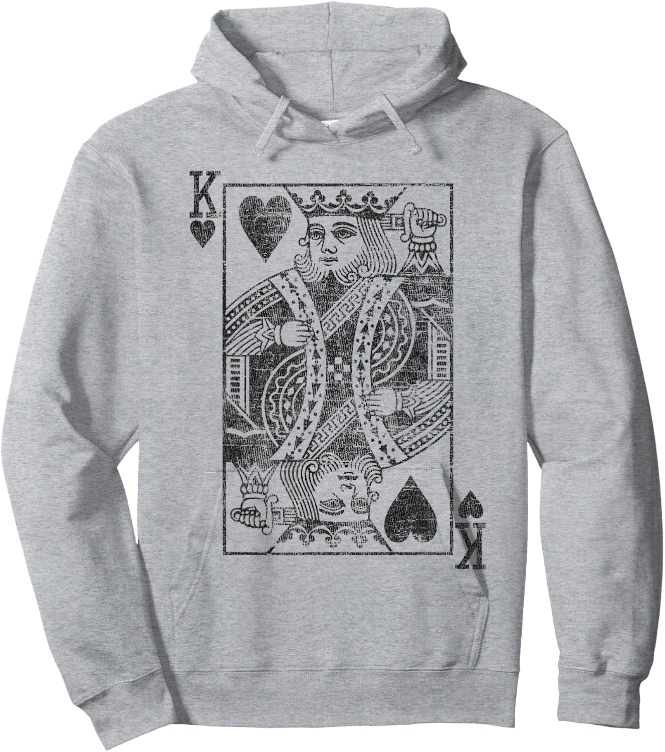 King of Hearts Playing Card Costume Poker Distressed Hoodie - Hoodie | Ash
