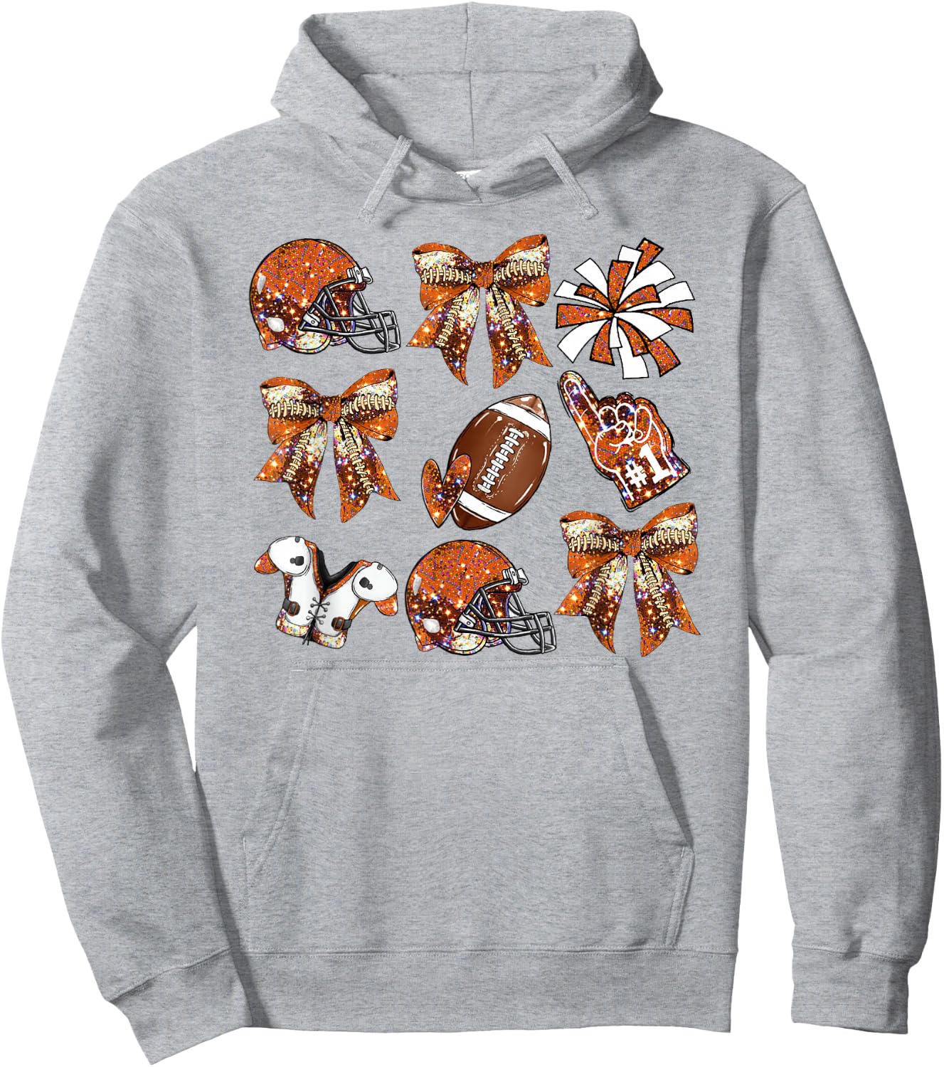 Orange Coquette Bow Football Game Day Women Girls Kids Hoodie - Hoodie | Ash