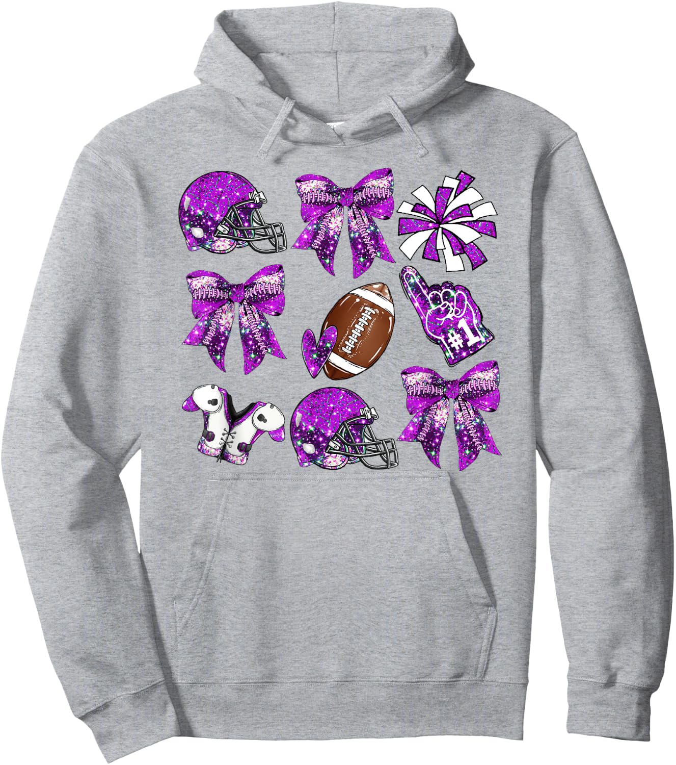 Purple Coquette Bow Football Game Day Women Girls Kids Hoodie - Hoodie | Ash