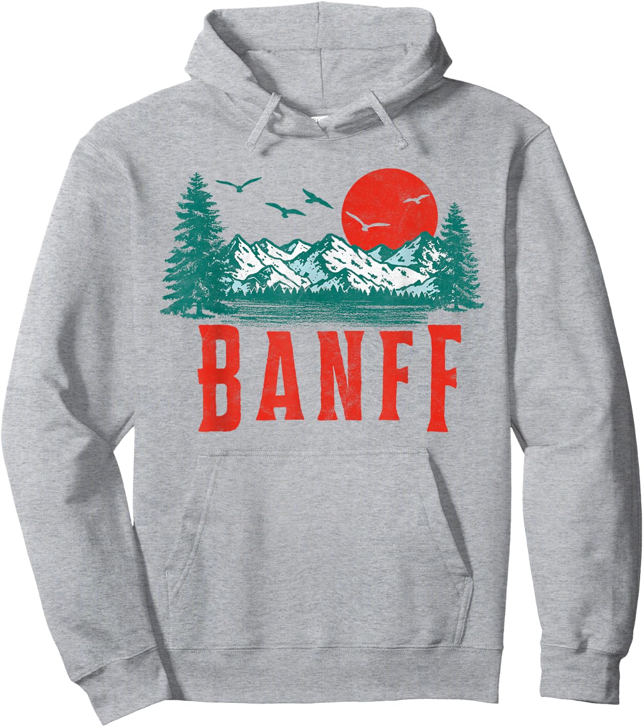 Vintage Banff National Park Mountains Scene Hoodie - Hoodie | Ash