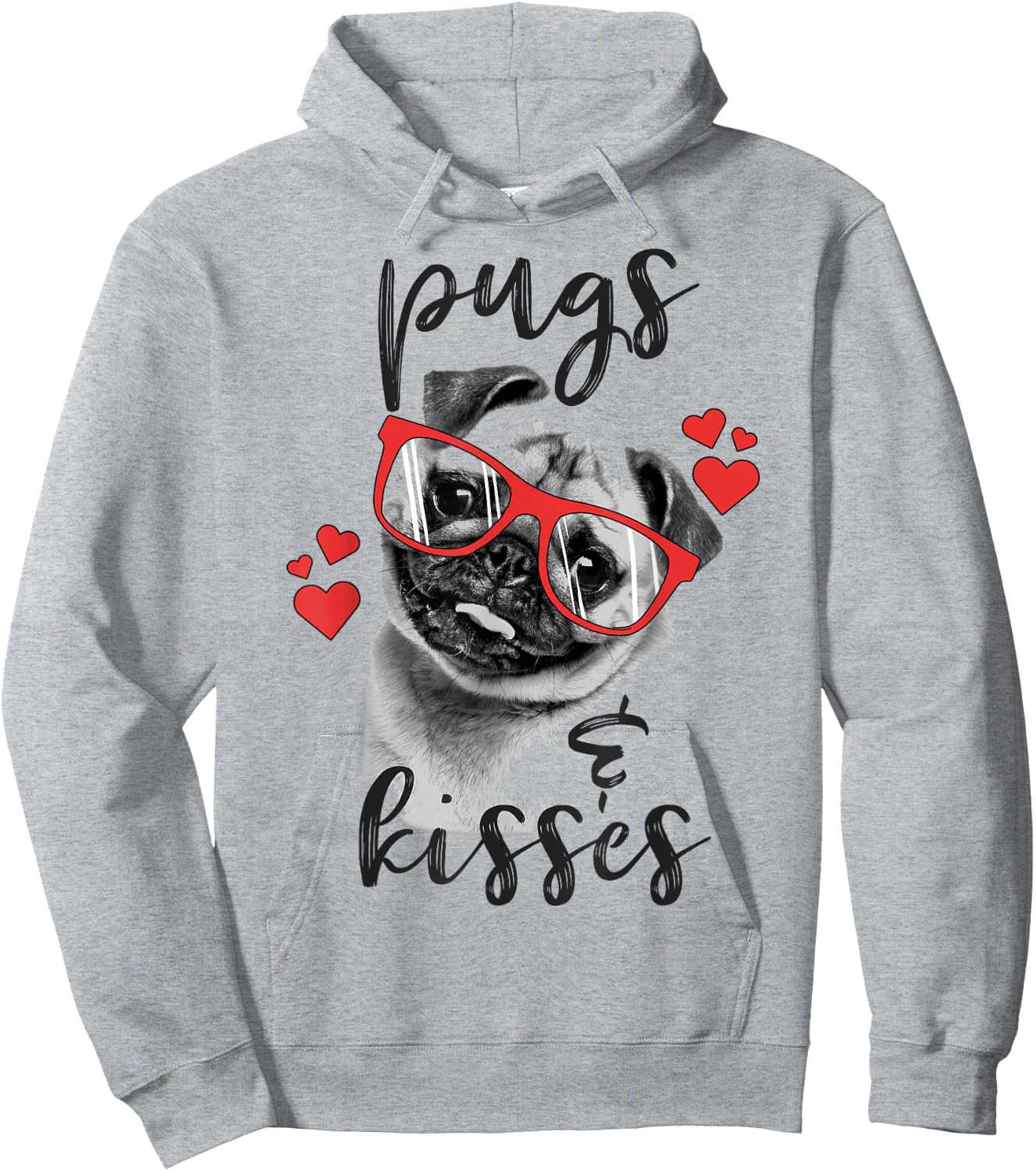 Valentine's Day Pugs And Kisses Red Hearts Valentine's Hoodie - Hoodie | Ash