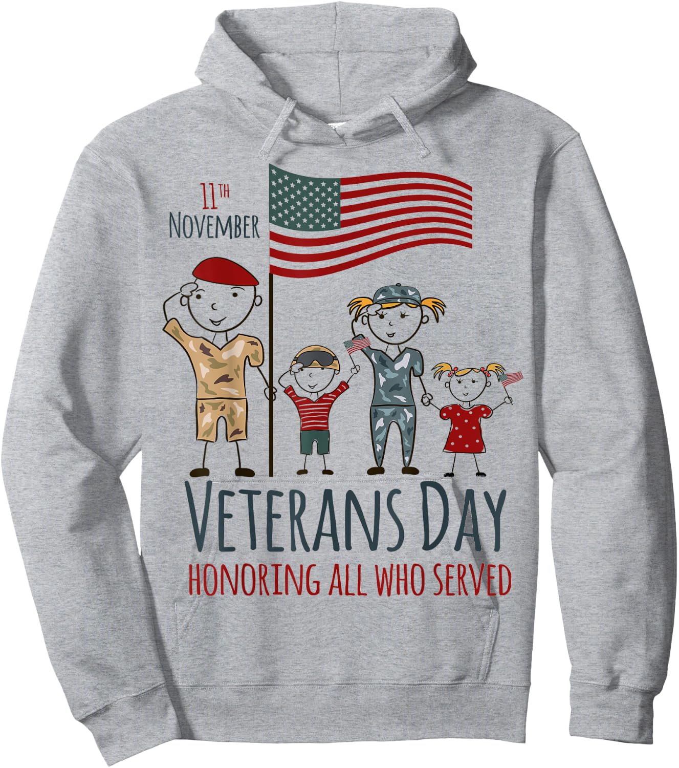 Veterans Day Shirt American Flag Military Family Kids USA Hoodie - Hoodie | Ash