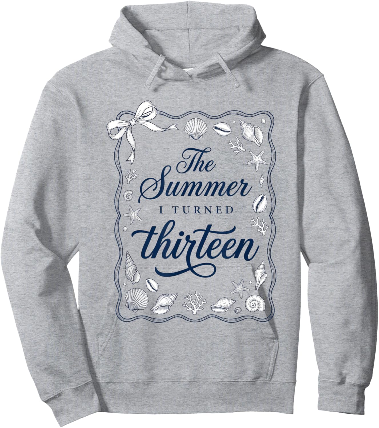 Summer I Turned Thirteen 13th Birthday Seashell Coastal Bow Hoodie - Hoodie | Ash