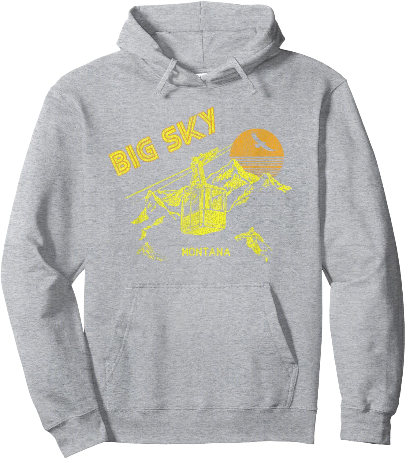 Big Sky Montana Distressed Retro Skiing Hoodie - Hoodie | Ash