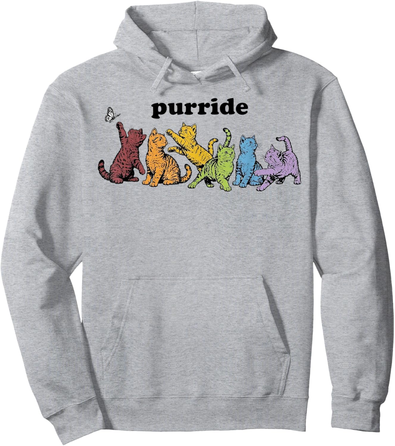 Purride Rainbow Cats LGBTQ Pride Colorful Kittens Butterfly Hoodie - Hoodie | Ash