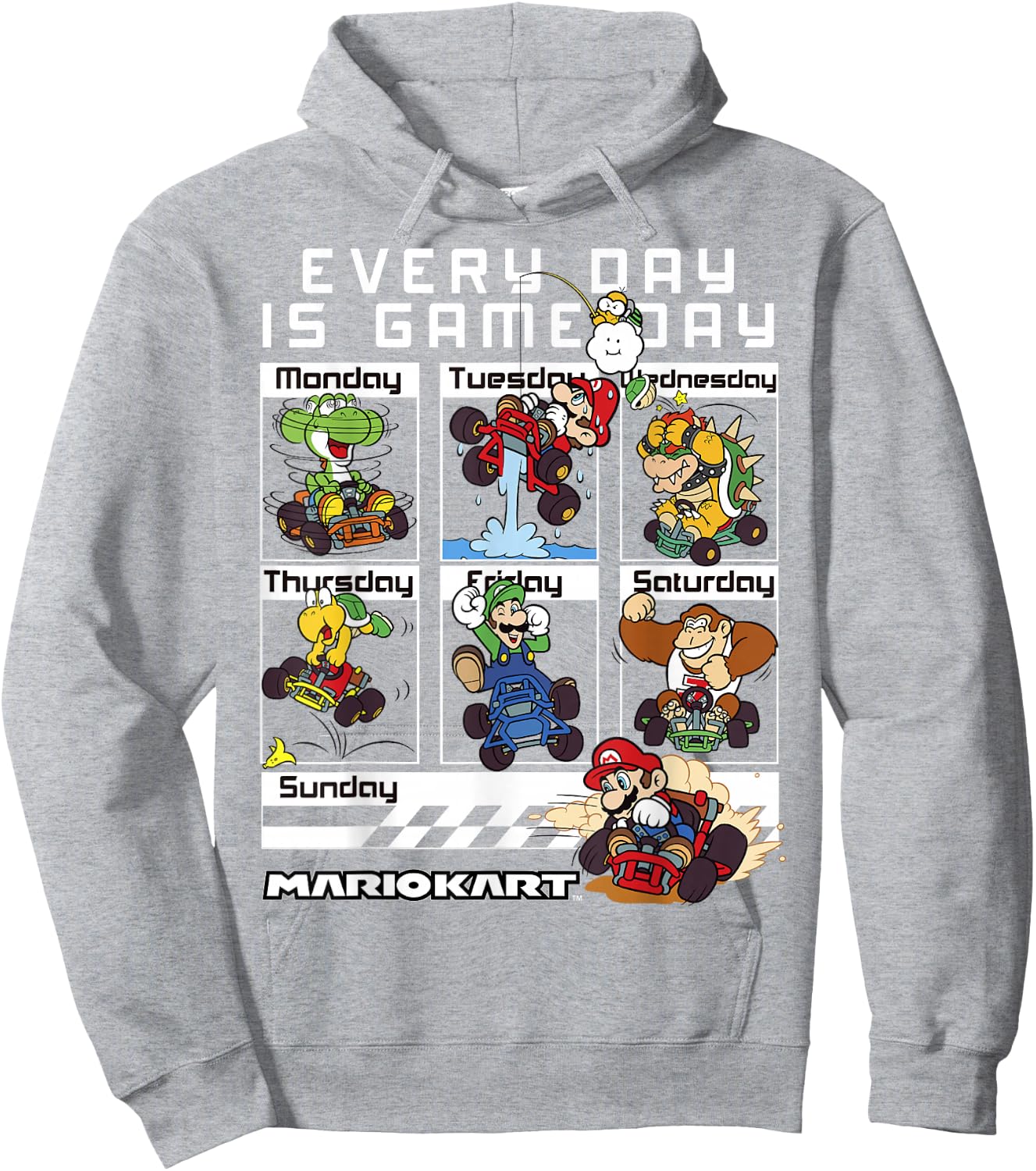 Mario Kart Everyday is Game Day Group Shot Graphic Hoodie - Hoodie | Ash