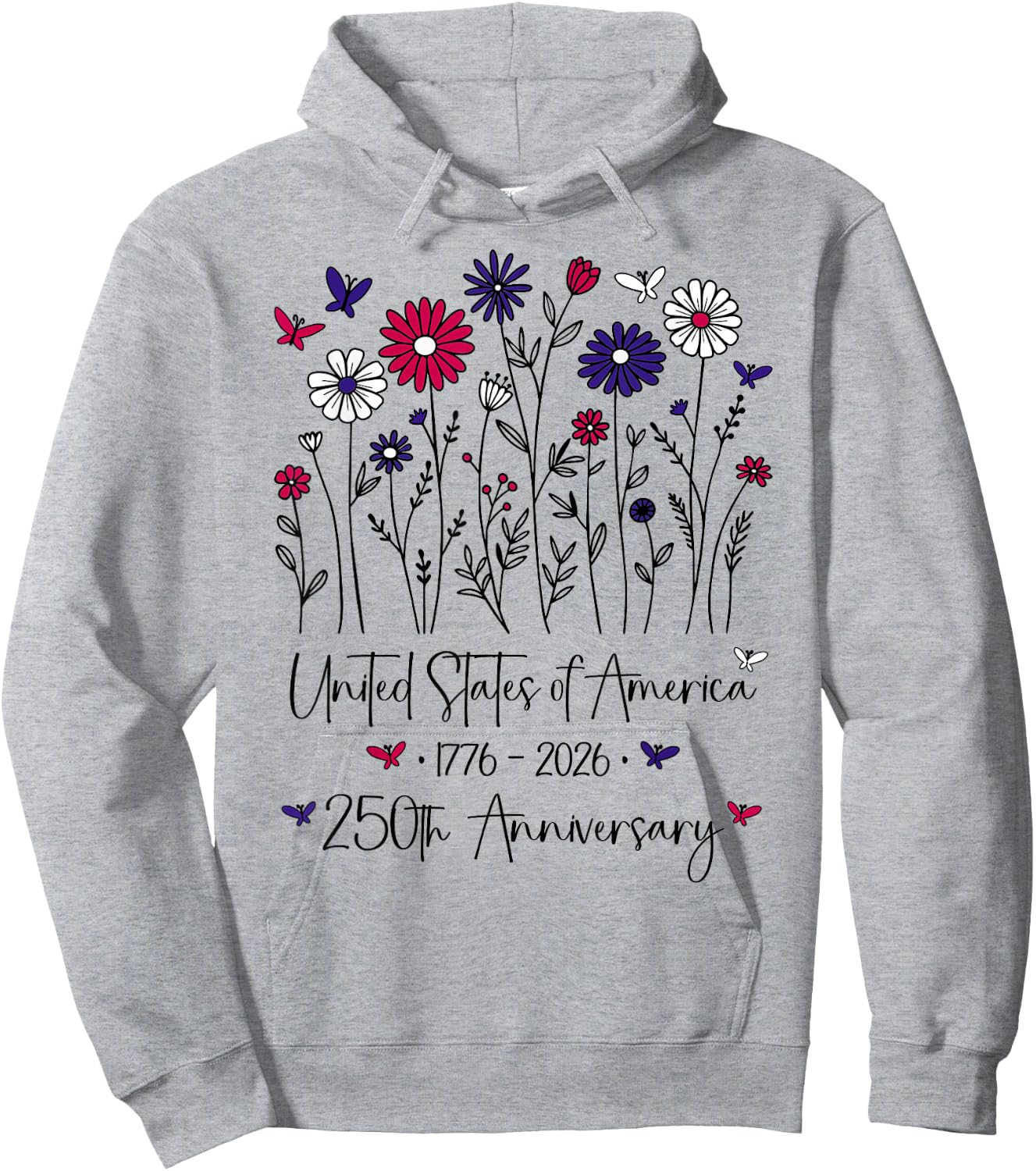 250th Anniversary USA Flowers 250 Years America 4th of July Hoodie - Hoodie | Ash