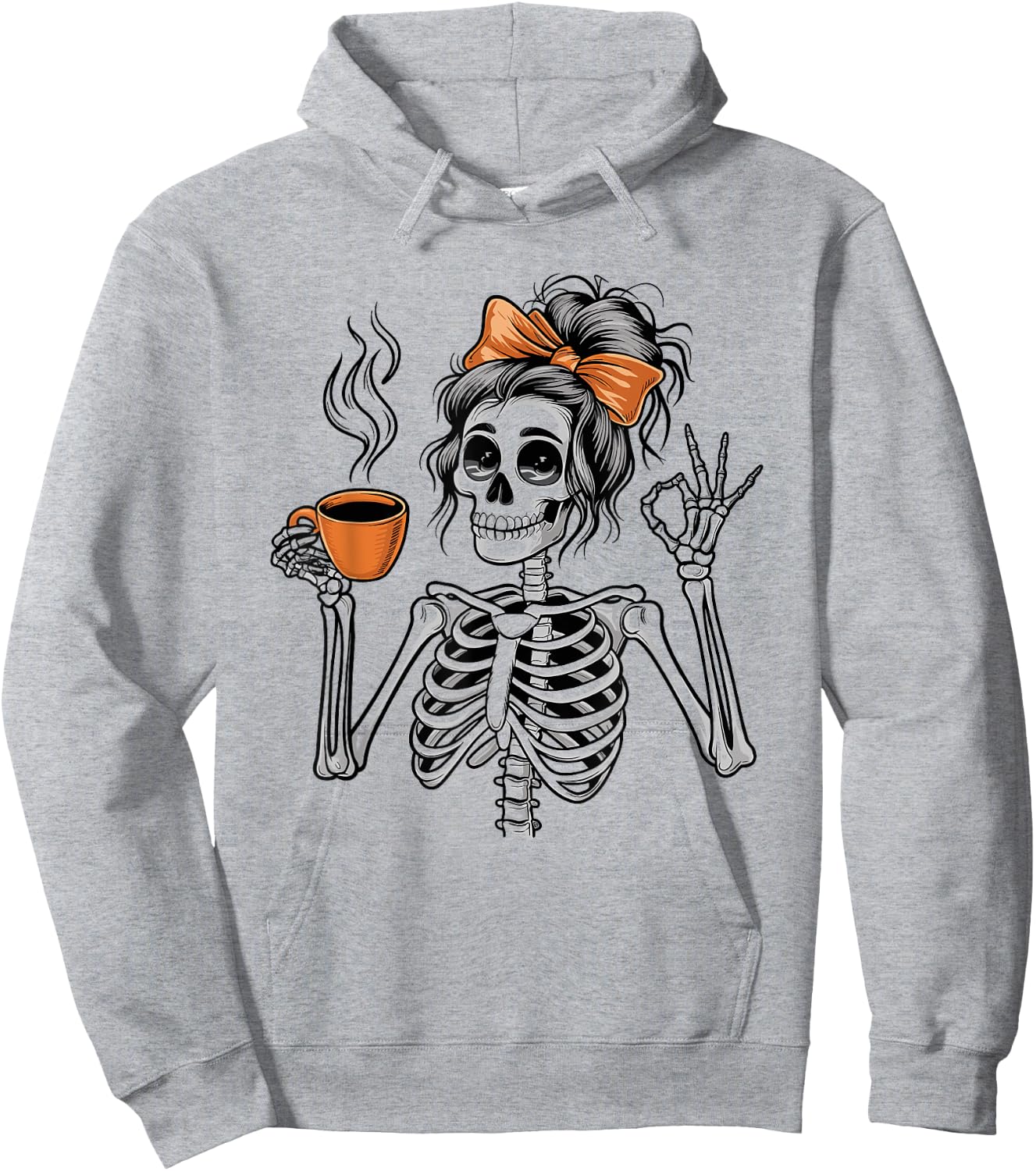 Halloween Skeleton Messy Bun Coffee Funny Costume Mom Women Hoodie - Hoodie | Ash