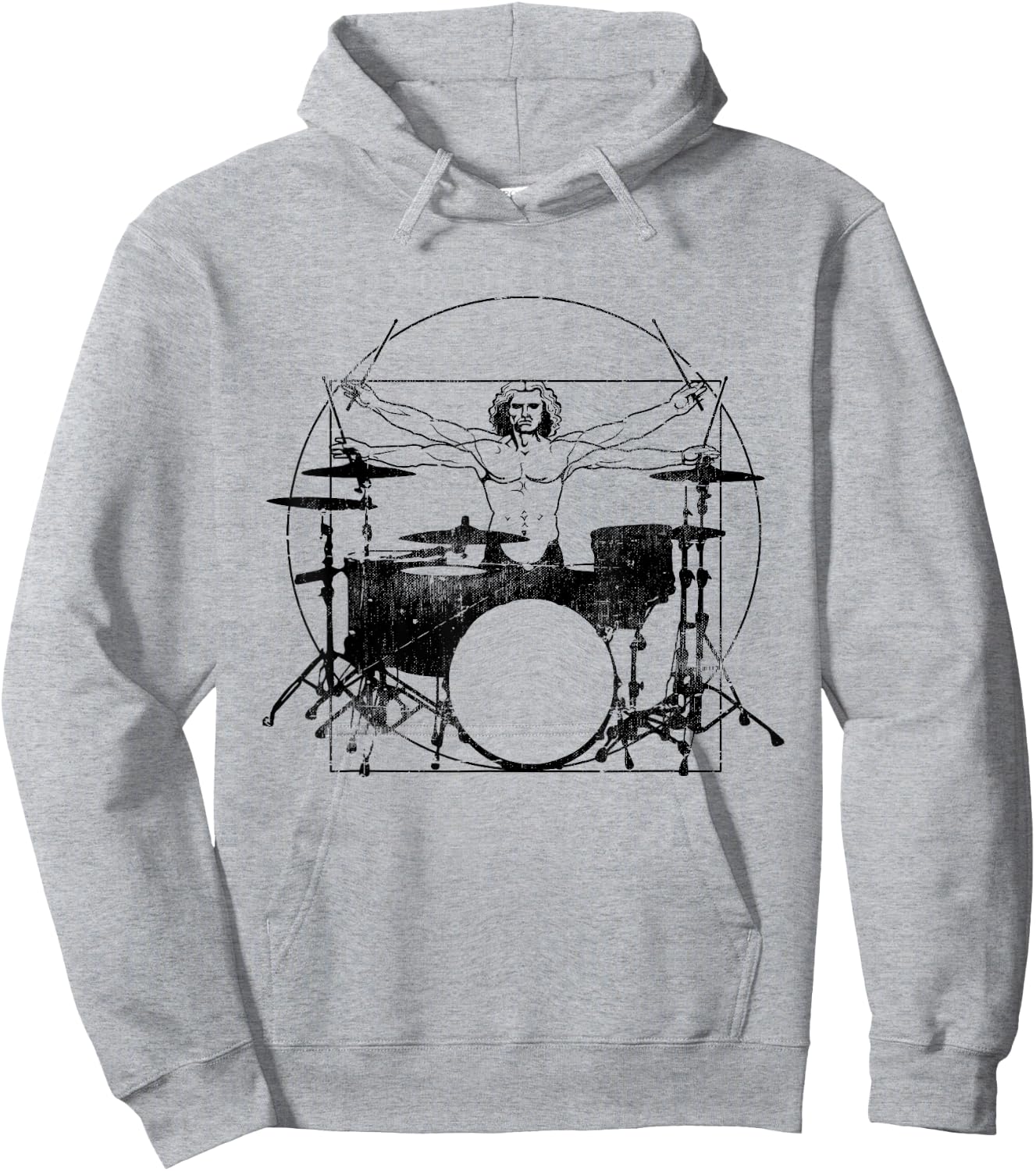 Funny Drummer - Vitruvian Drummer Man DaVinci Hoodie - Hoodie | Ash